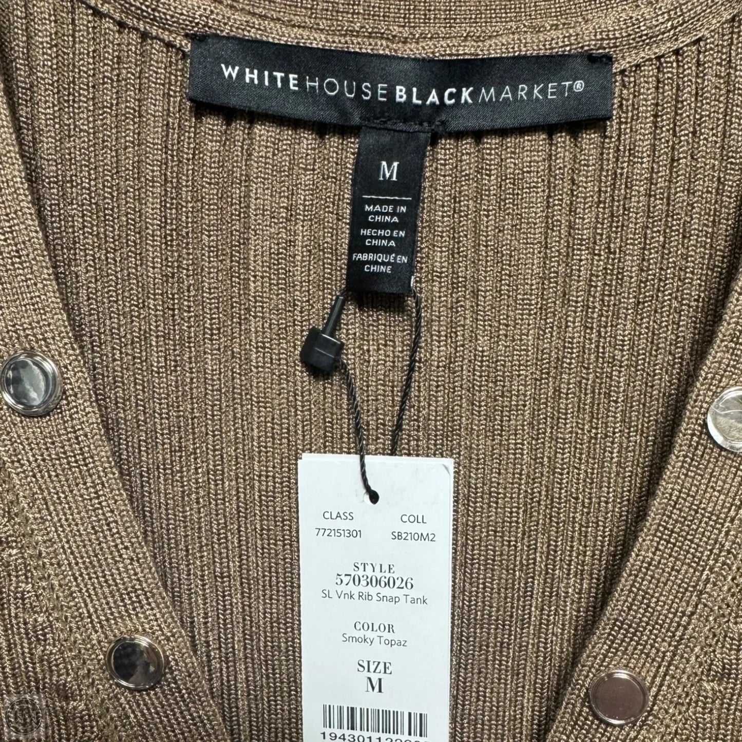 Sleeveless V-Neck Rib Snap Tank Top By White House Black Market In Smoky Topaz, Size: M