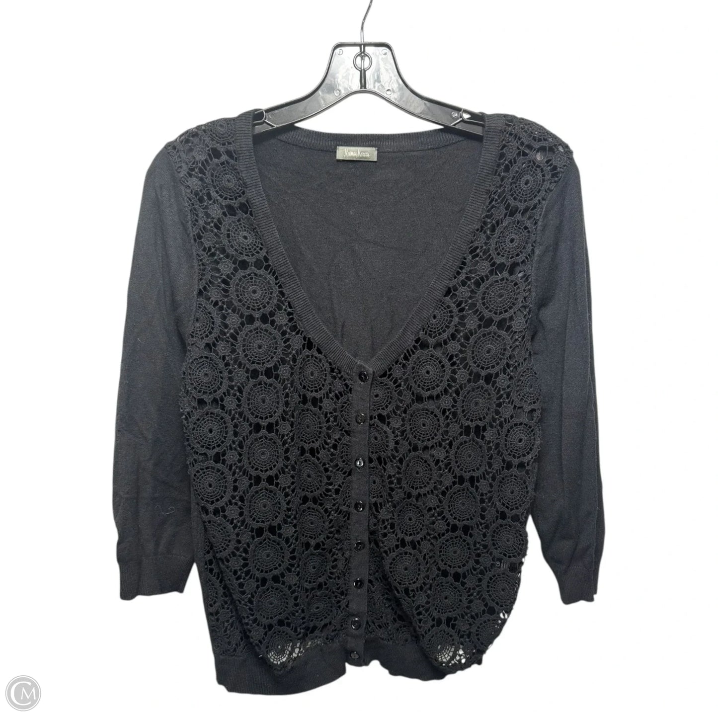 Eyelet Sweater Cardigan Designer By Neiman Marcus In Black, Size: L