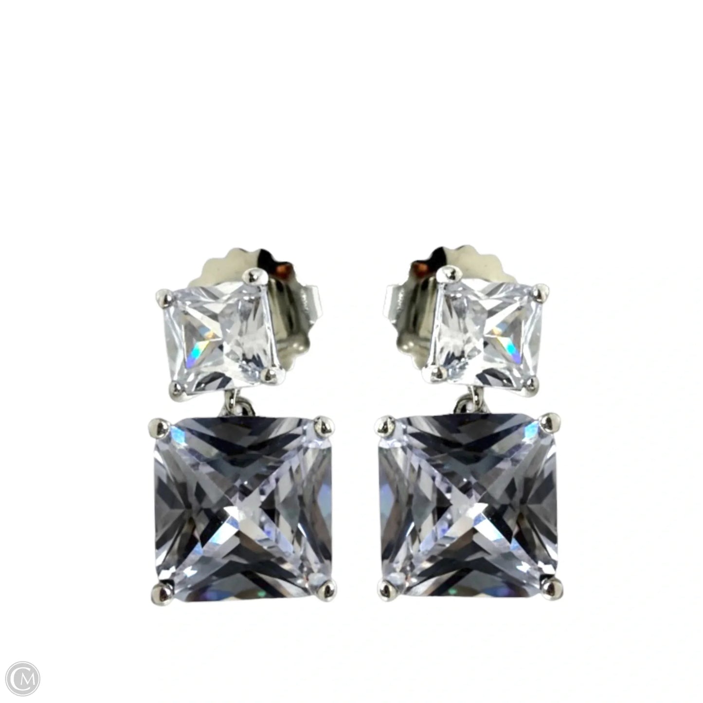 Clear CZ Double Drop Earrings