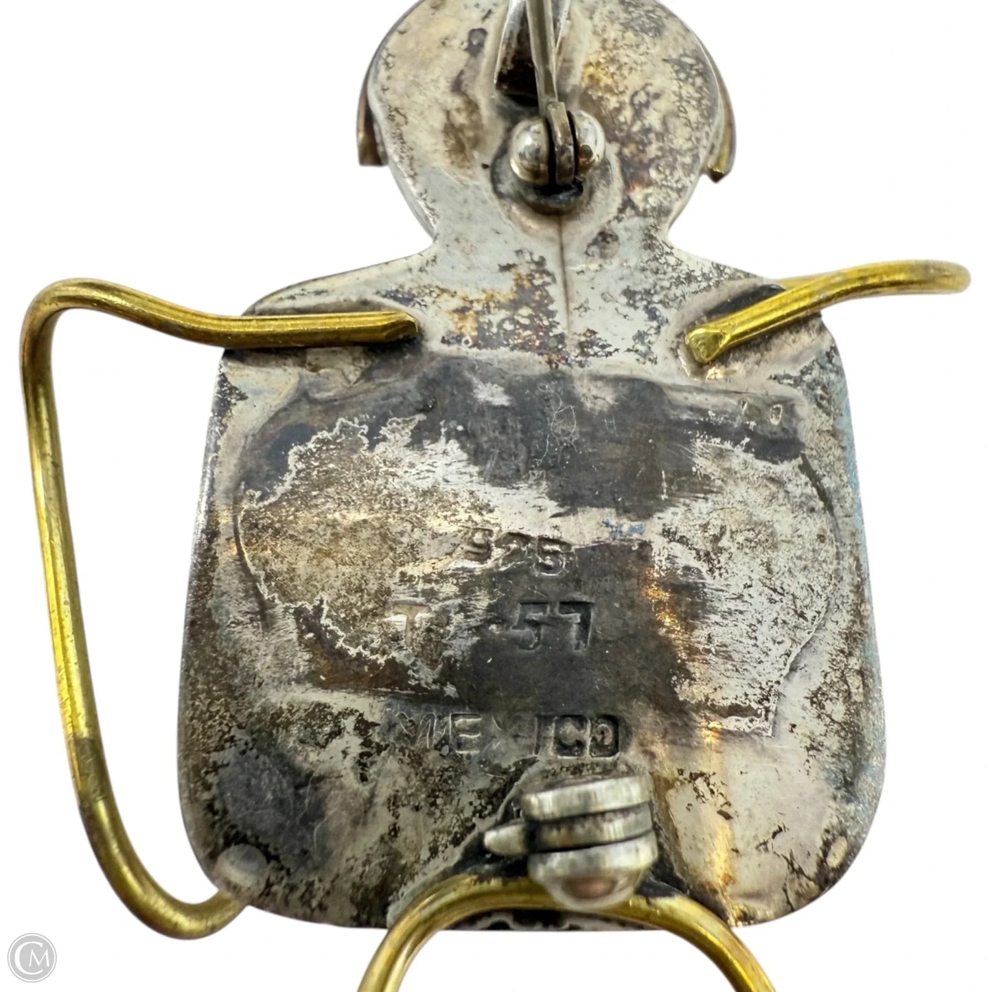 Vintage Taxco Mexico Modernist Figural Sterling Silver & Brass Pin By TF-57