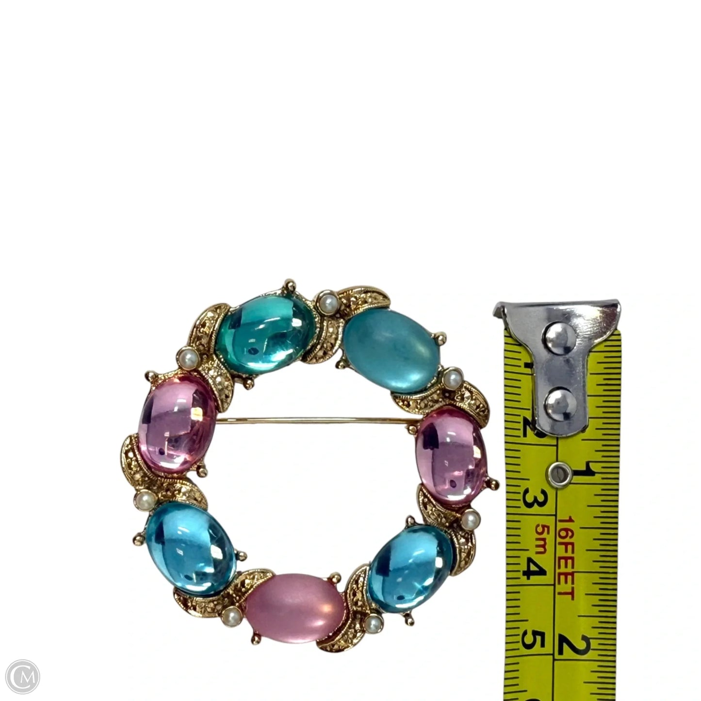 Iridescent Pink & Turquoise Wreath Brooch Pin By Two Sisters