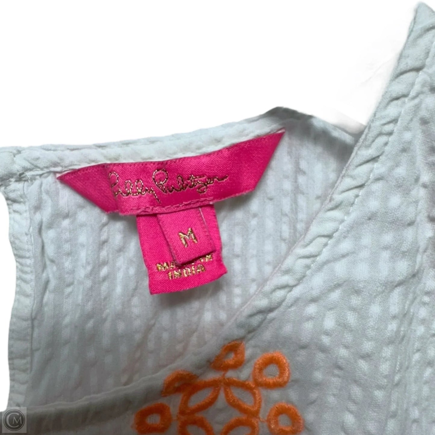 Lilliana Top Designer By Lilly Pulitzer In Cantaloupe Embroidered Seersucker, Size: M
