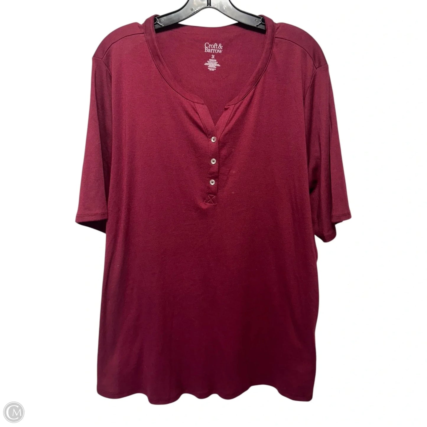 Elbow Sleeve Henley Top By Croft And Barrow In Maroon, Size: 3x