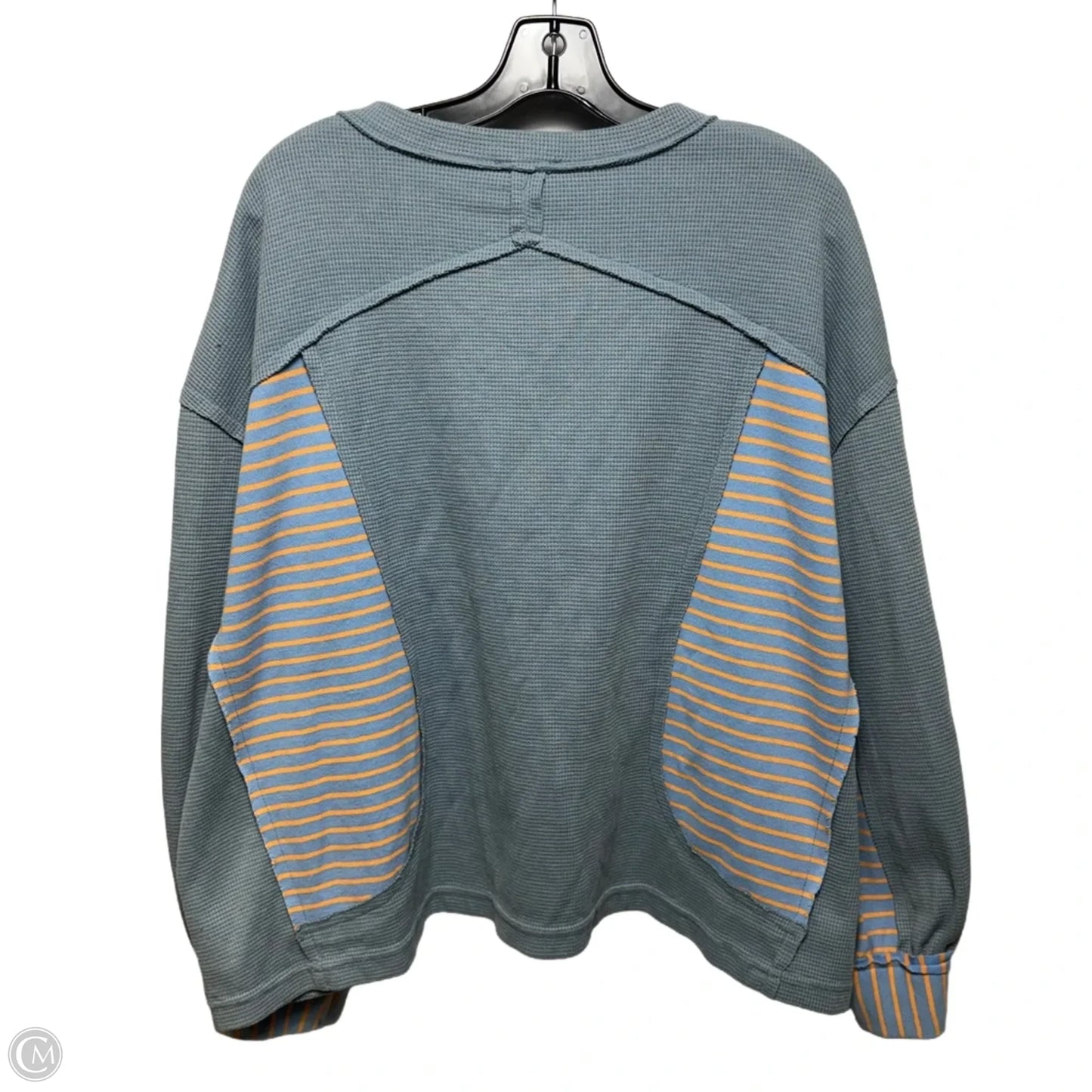 Patchwork Top Long Sleeve By Pol In Blue, Size: L