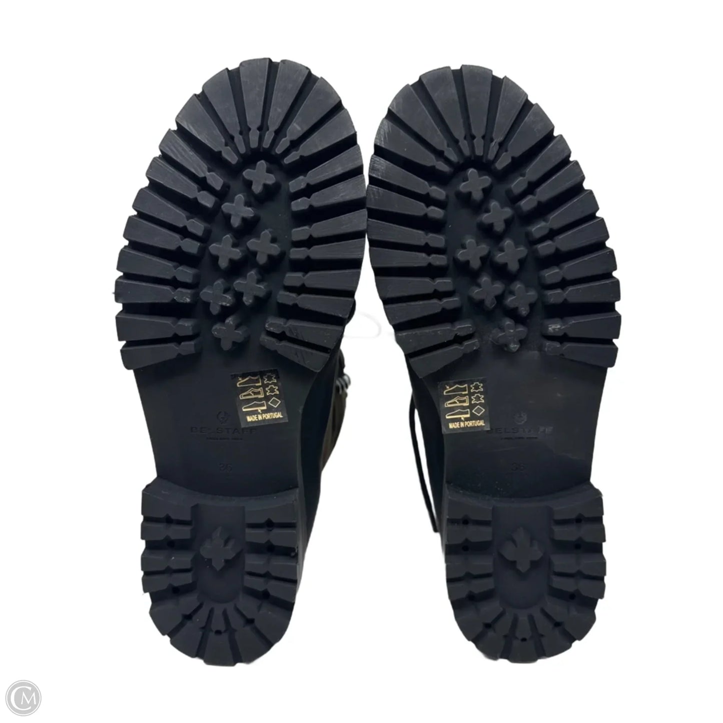 Lace Up Mountain Boots Ankle Flats By Belstaff In Black & Green, Size: 6