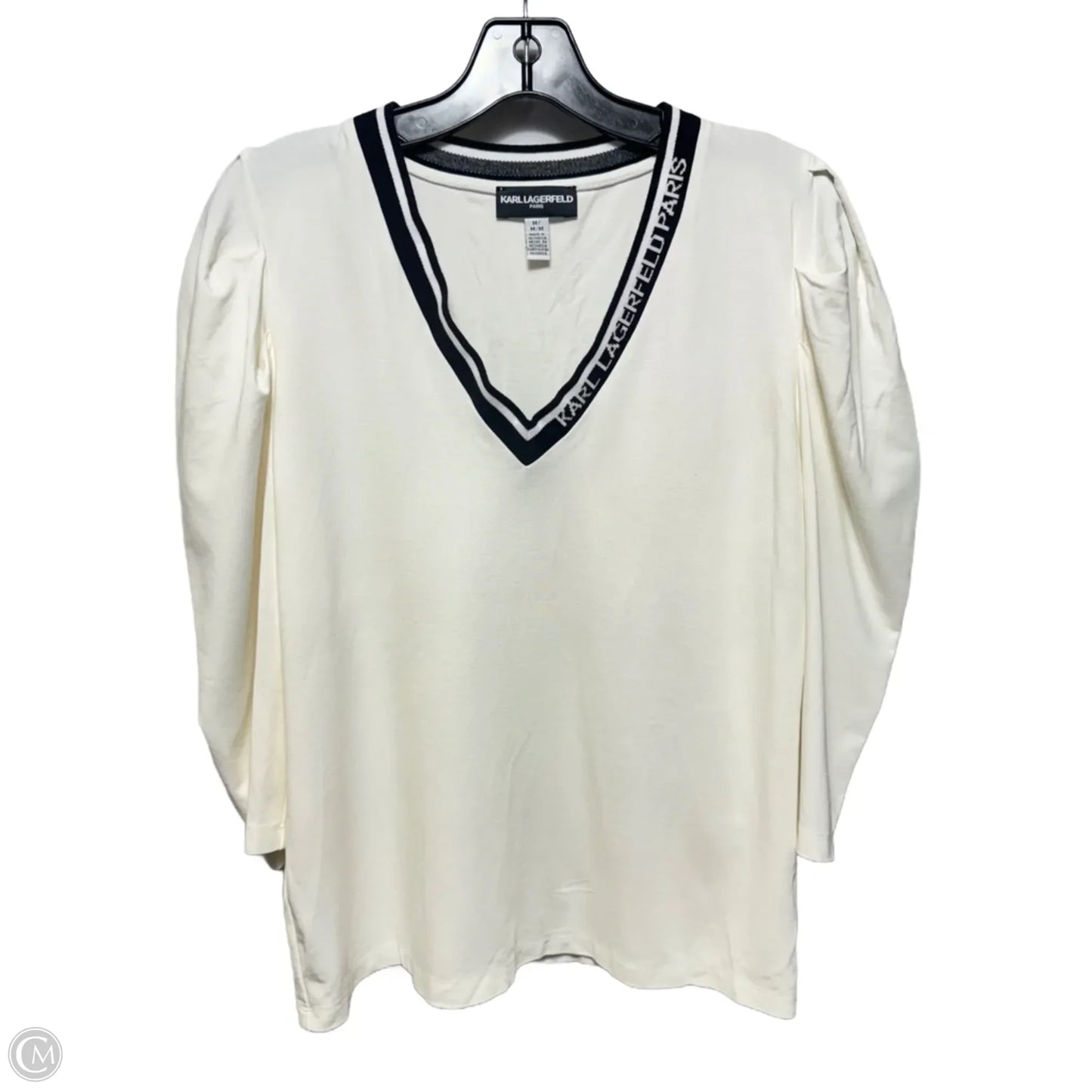 Top 3/4 Sleeve Designer By Karl Lagerfeld In Cream, Size: M