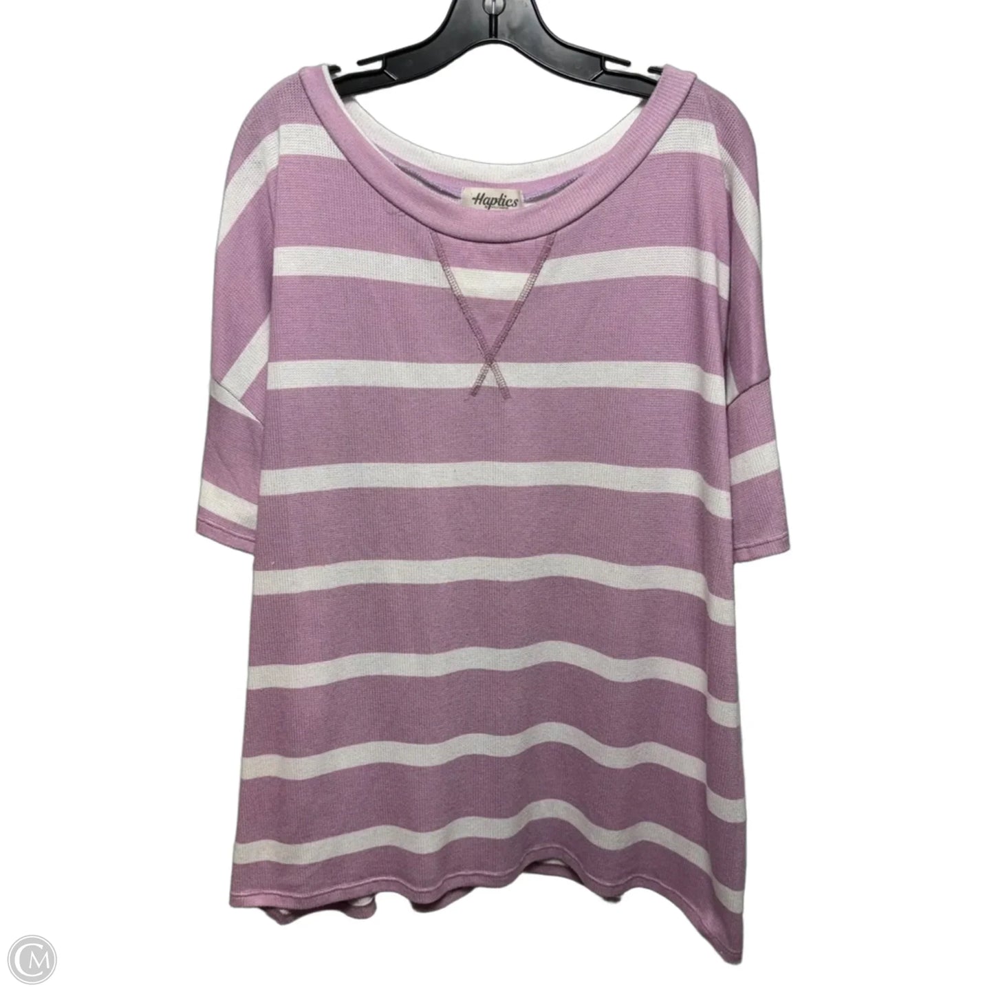 Top Short Sleeve By Haptics In Purple & White, Size: 2x