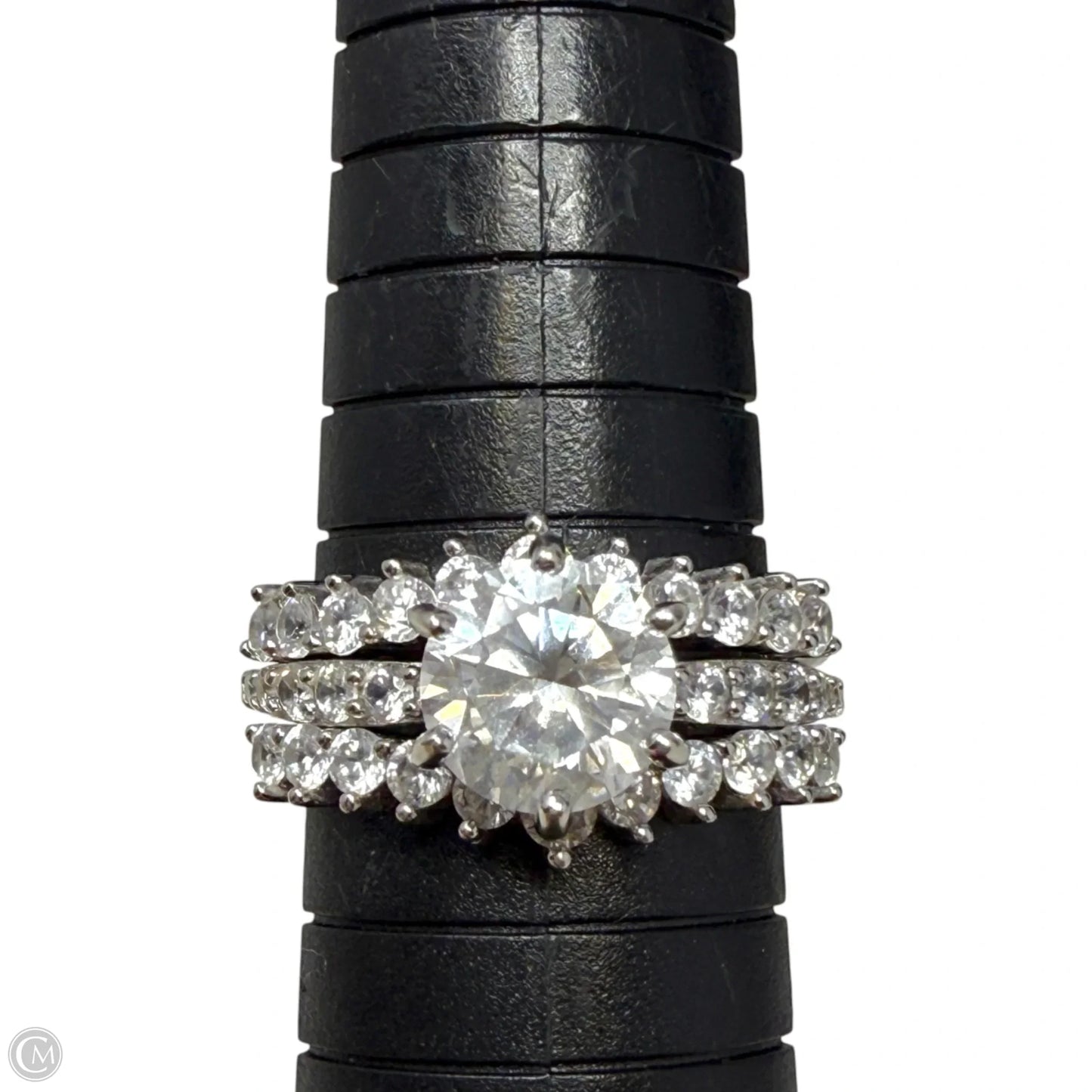 Sterling Silver & Clear Stone Engagement Bridal Ring Set, Size: 03 Piece Set