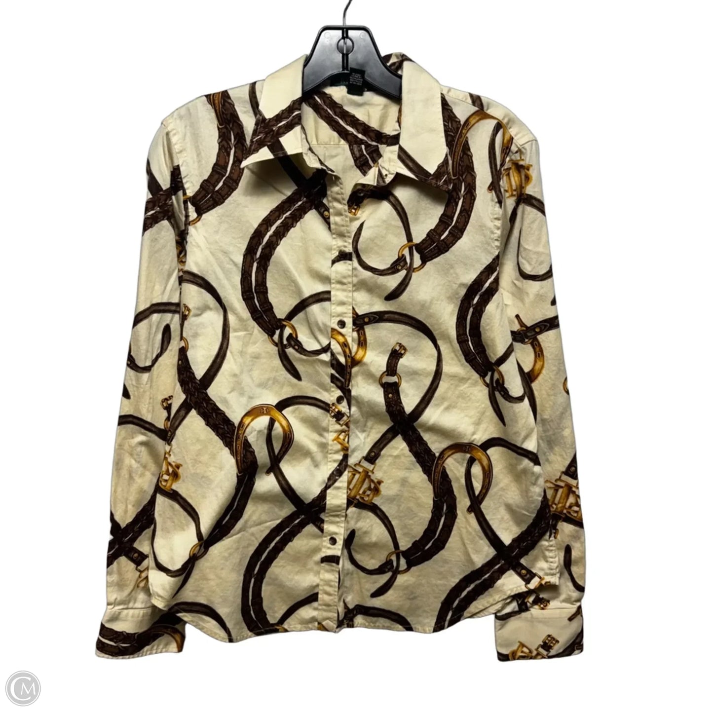 Top Long Sleeve By Lauren By Ralph Lauren In Brown & Cream, Size: L