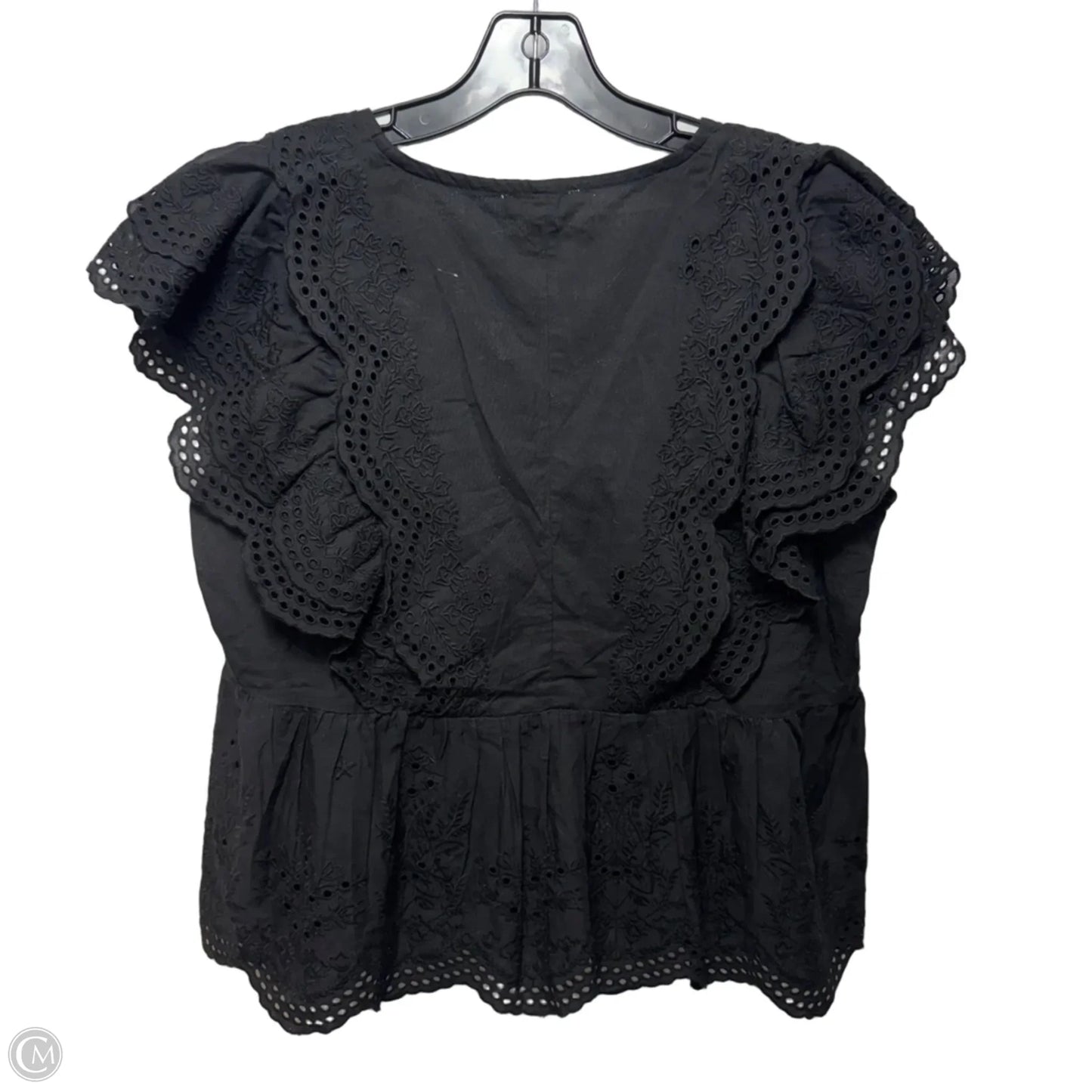 Eyelet Top Short Sleeve By Jennifer & Grace In Black, Size: L