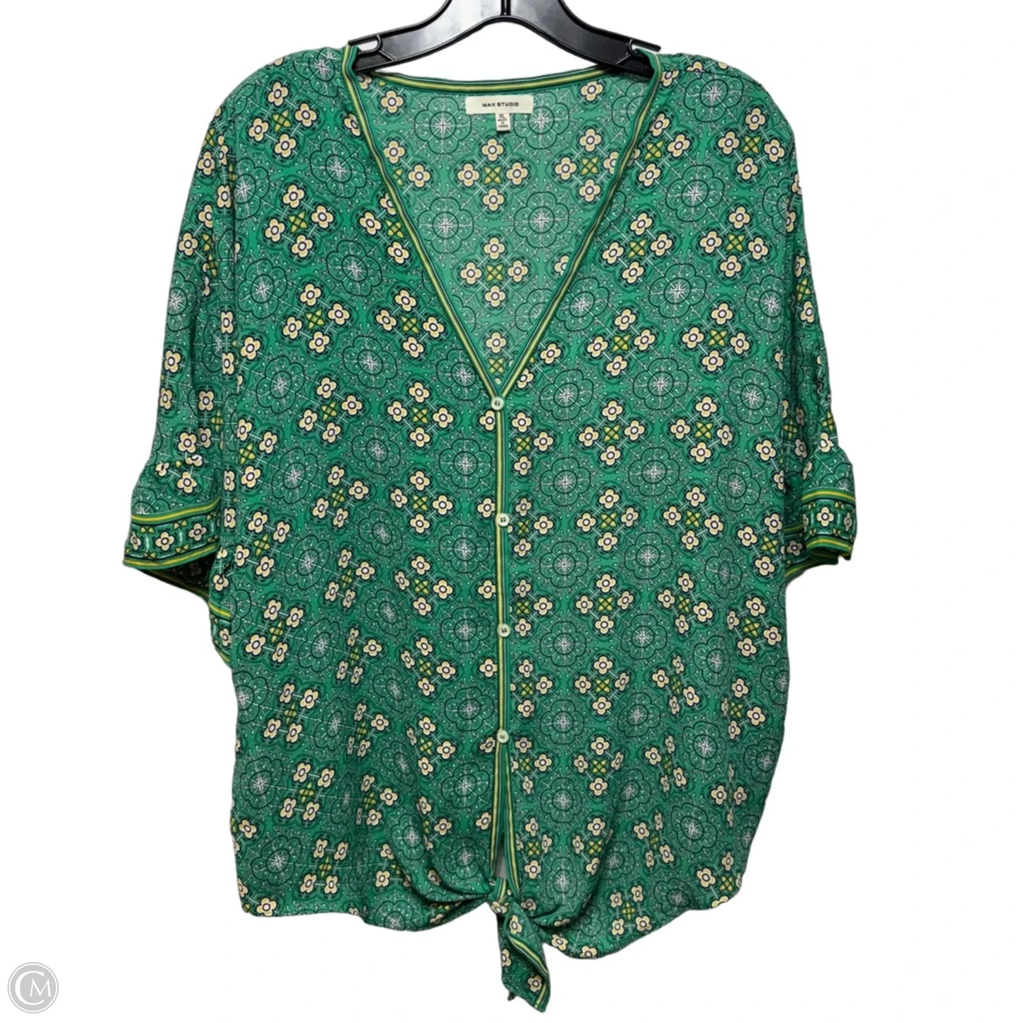 Top Short Sleeve By Max Studio In Green & Yellow, Size: Xl