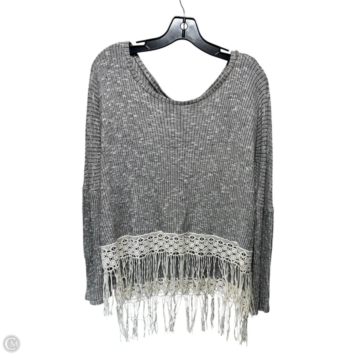 Fringe Top Long Sleeve By Alya In Grey, Size: S