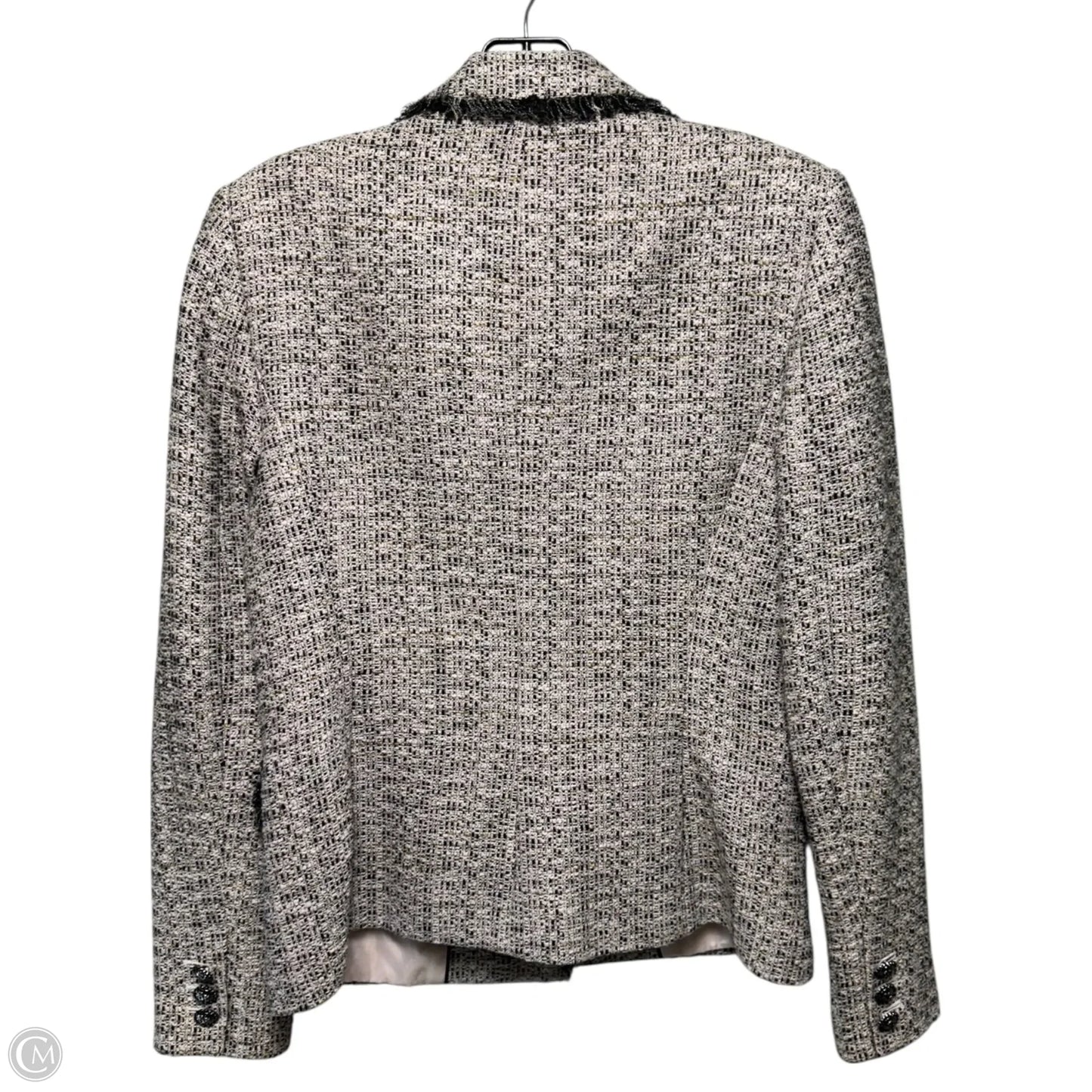 Fringe Trim Tweed Blazer Designer By Karl Lagerfeld In Black & Pink, Size: 6