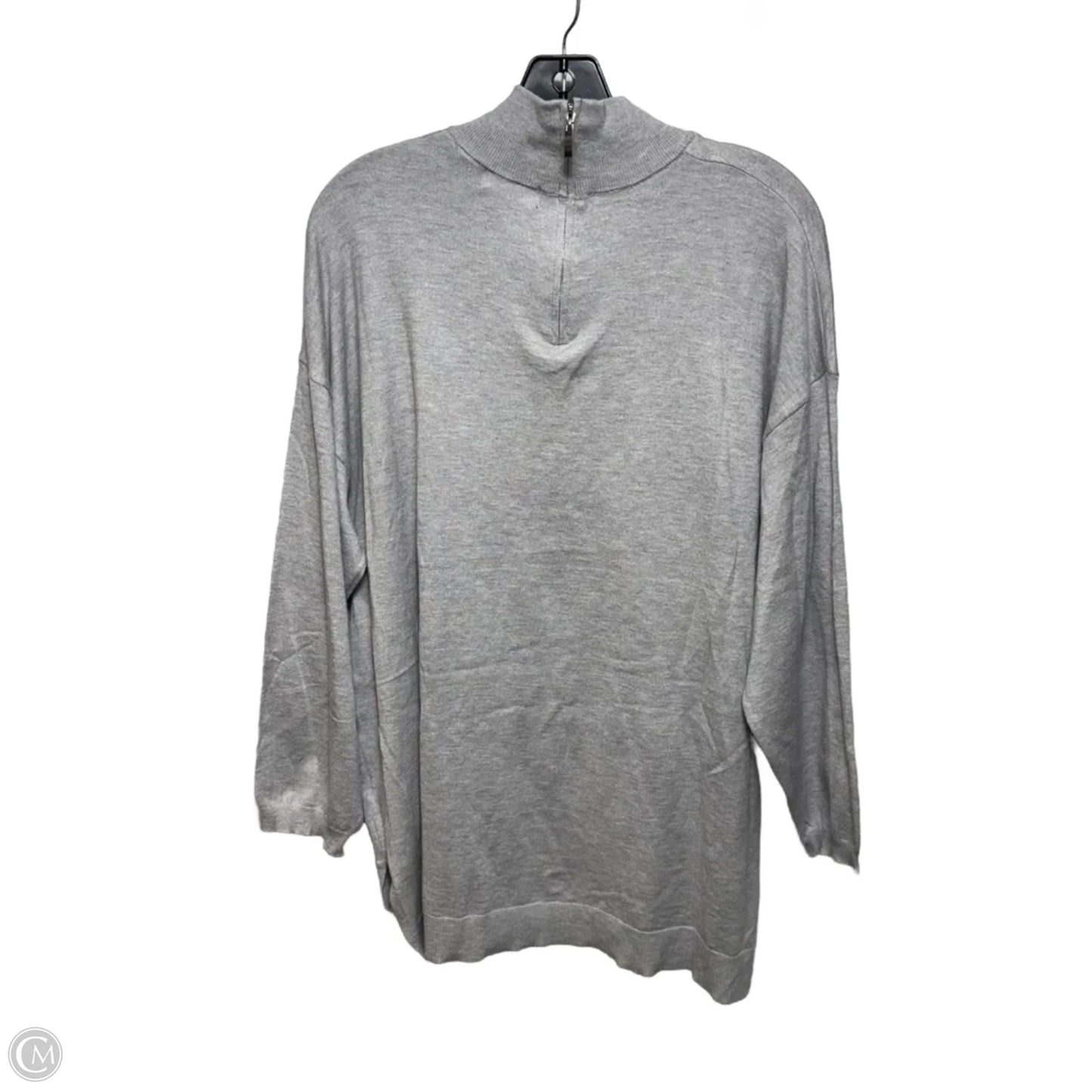 Zip Back Mock Neck Sweater By Tahari In Grey, Size: 2X
