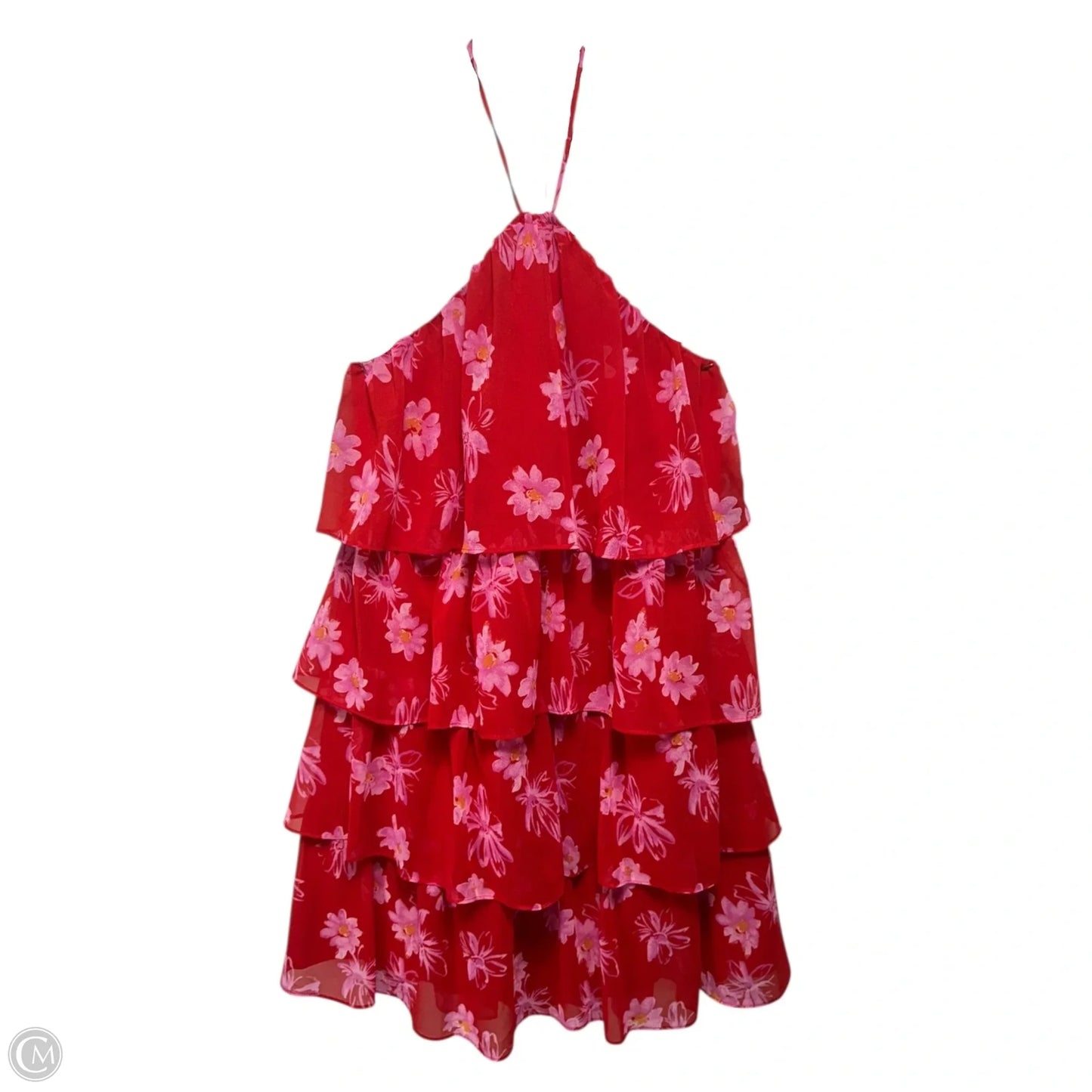 Akira Tiered Ruffle Halter Dress By Wayf In Red Floral Print, Size: S