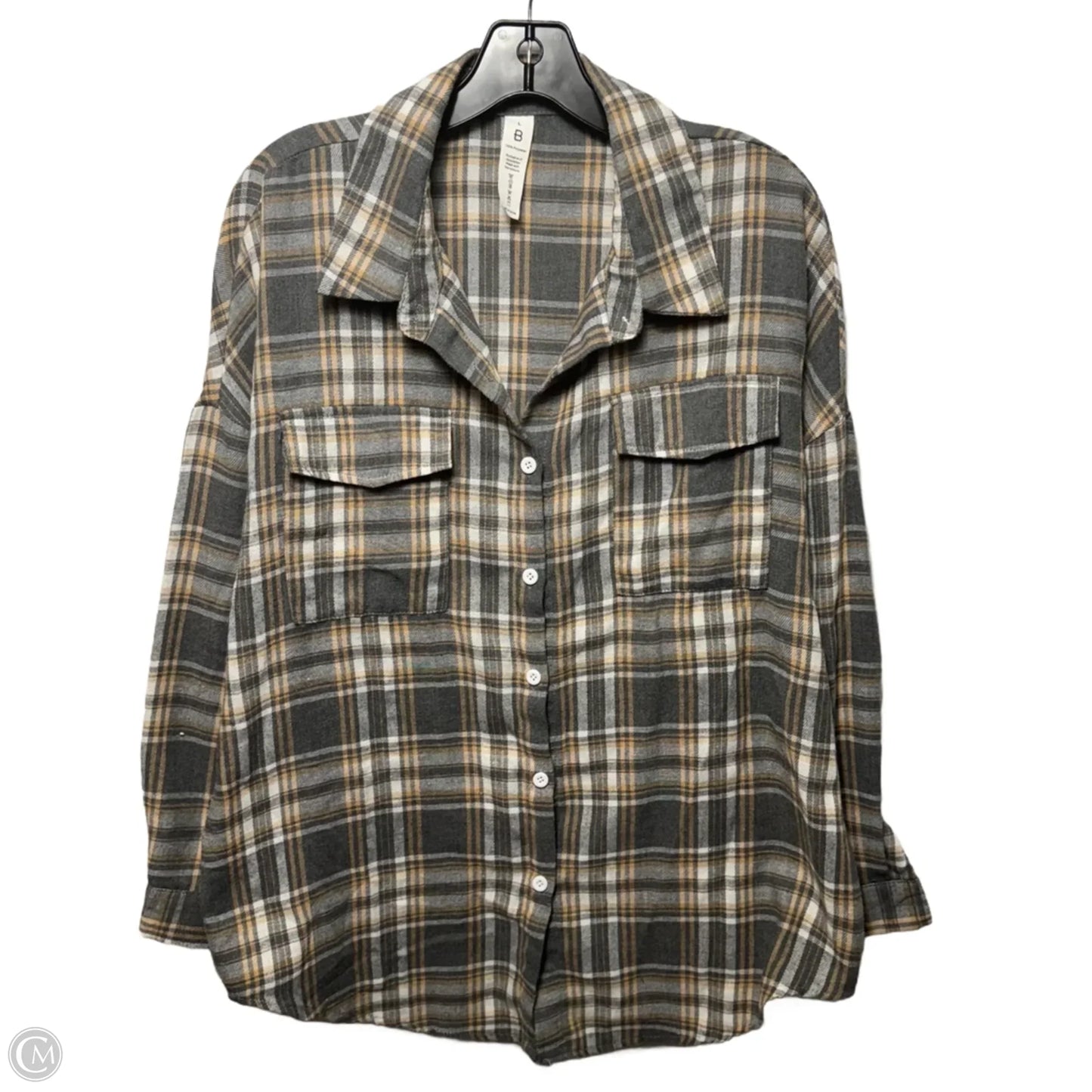 Top Long Sleeve By Bp In Plaid Pattern, Size: L