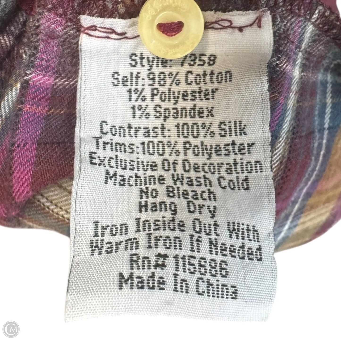 Lorie Silk Trim Embroidered Button Down Top By Johnny Was In Plaid Pattern, Size: L