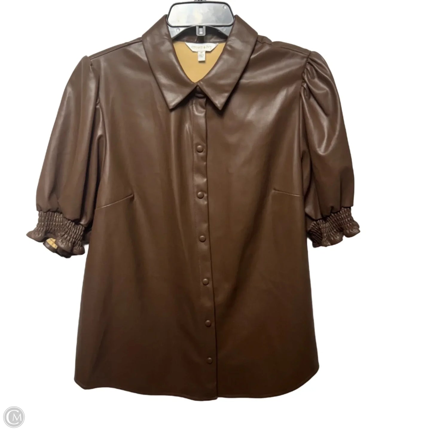 Faux Leather Top Short Sleeve By Crown And Ivy In Brown, Size: Xl