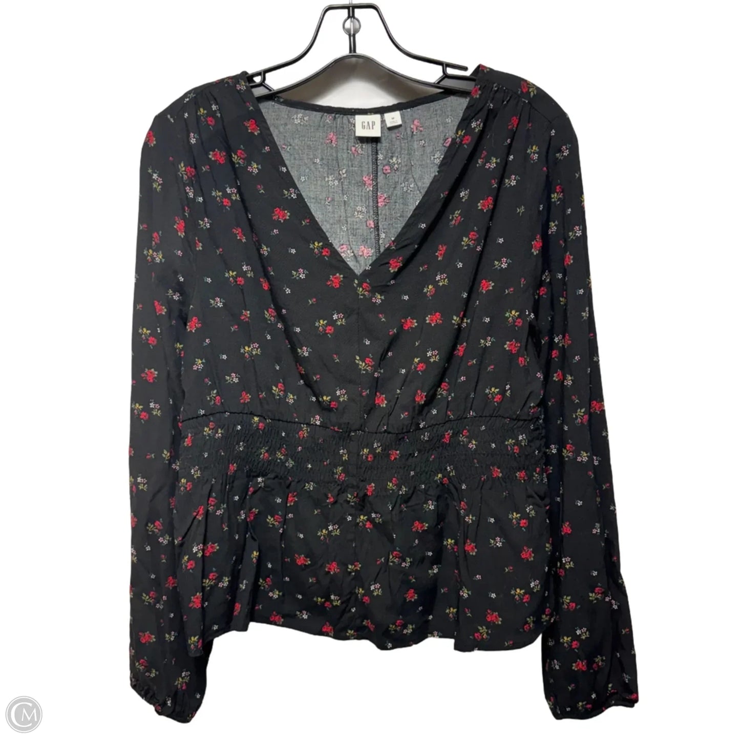 Smocked Waist Top Long Sleeve By Gap In Floral Print, Size: M