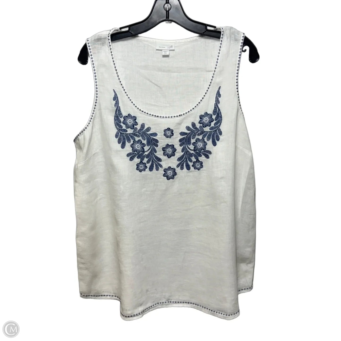 Embroidered Linen Top Sleeveless By J. Jill In Blue & White, Size: L