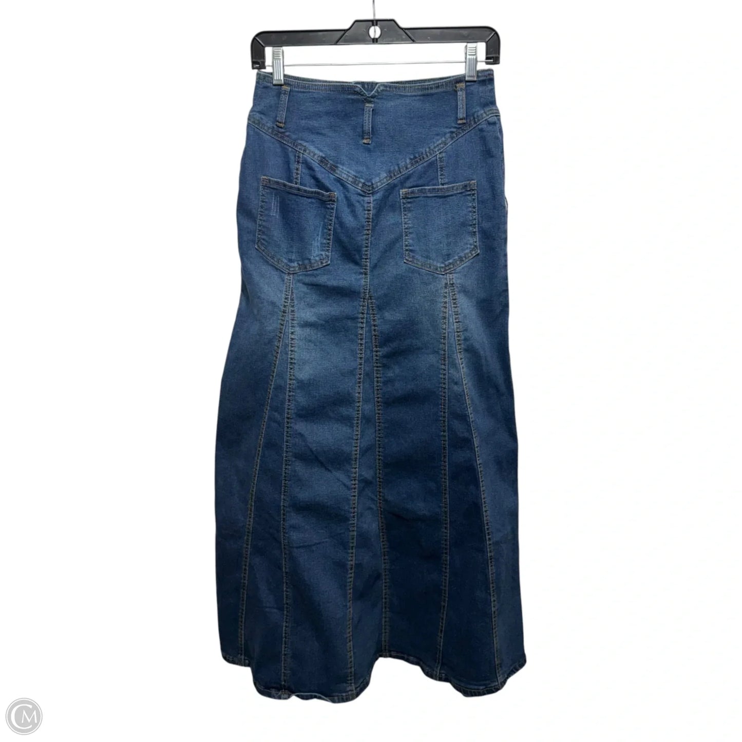 Retro Exposure Button-Fly A-Line Denim Maxi Skirt By Chartou In Blue Denim, Size: M