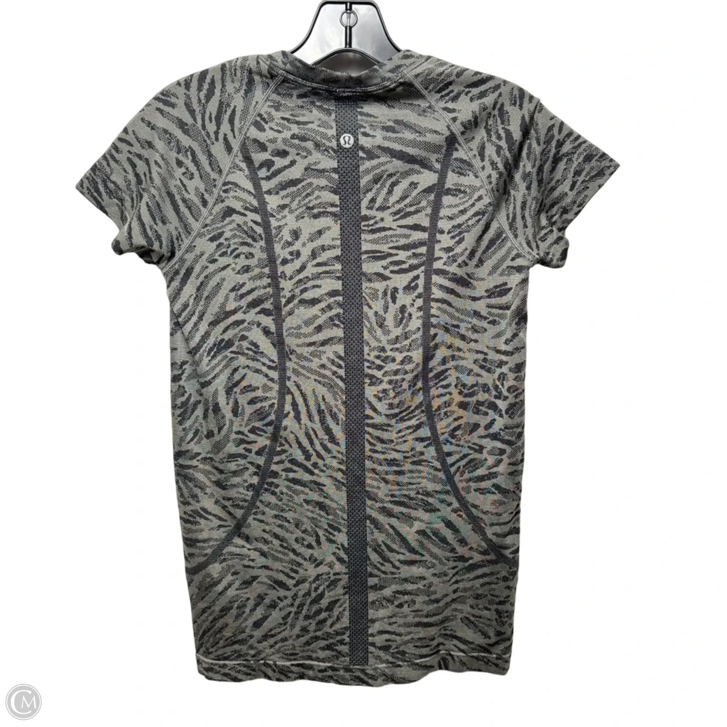 Athletic Top Short Sleeve By Lululemon In Black & Grey, Size: 8