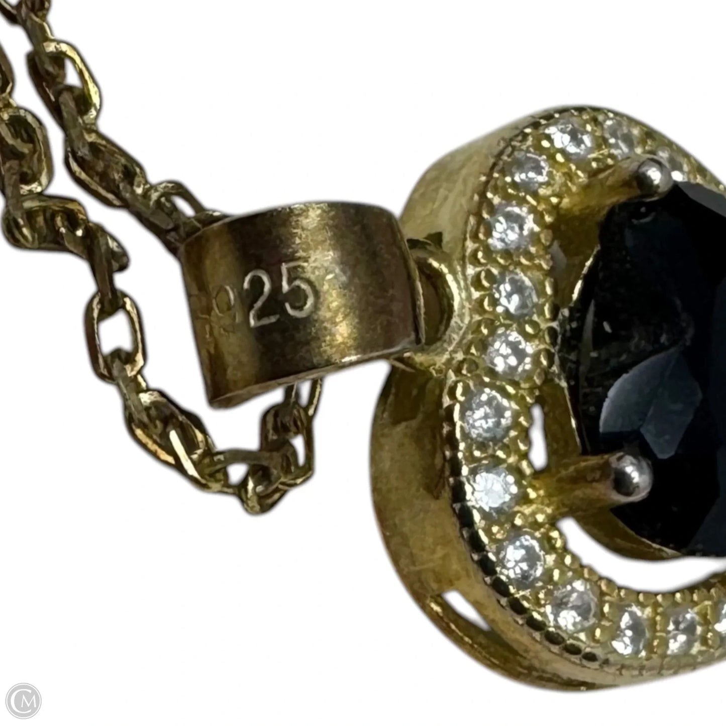 Black Heart Pendant on Gold Tone Sterling Silver Chain Necklace