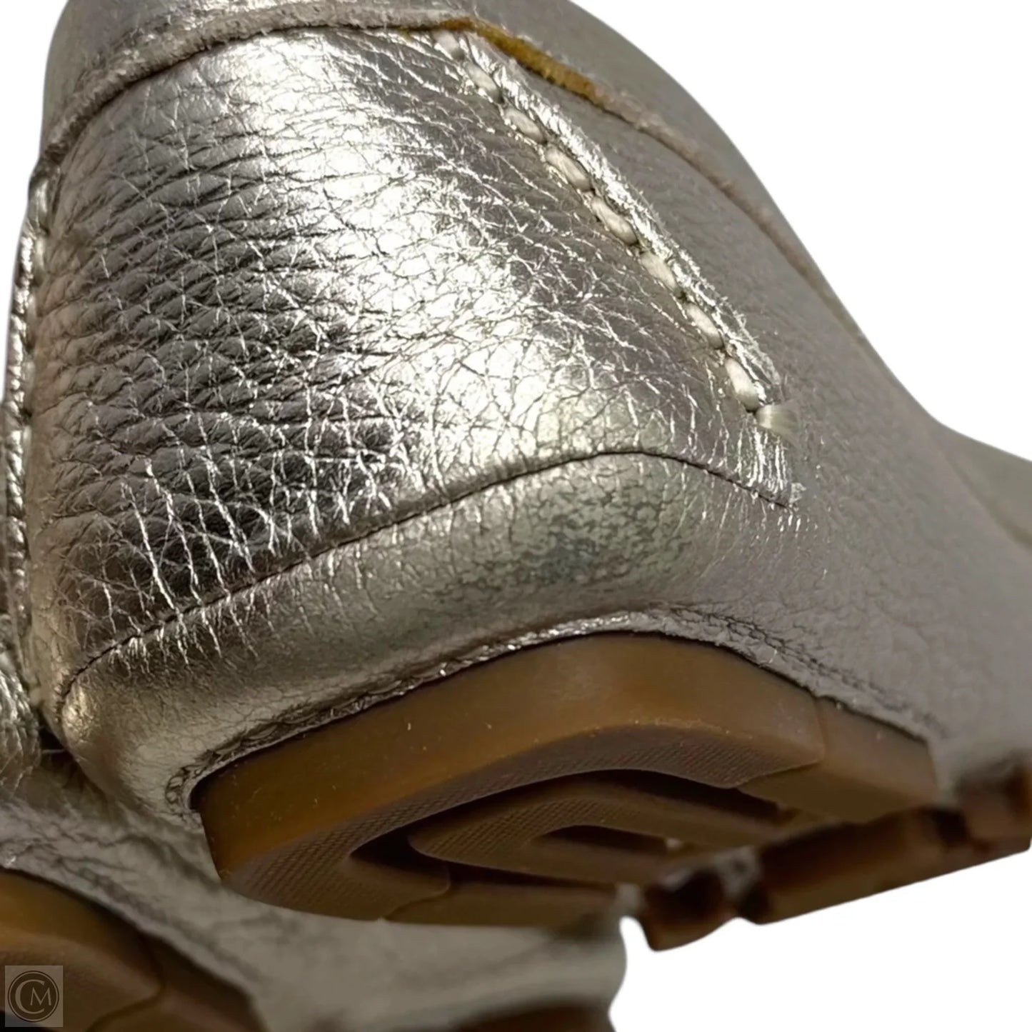 Metallic Loafer Shoes Designer By Coach In Silver, Size: 7.5