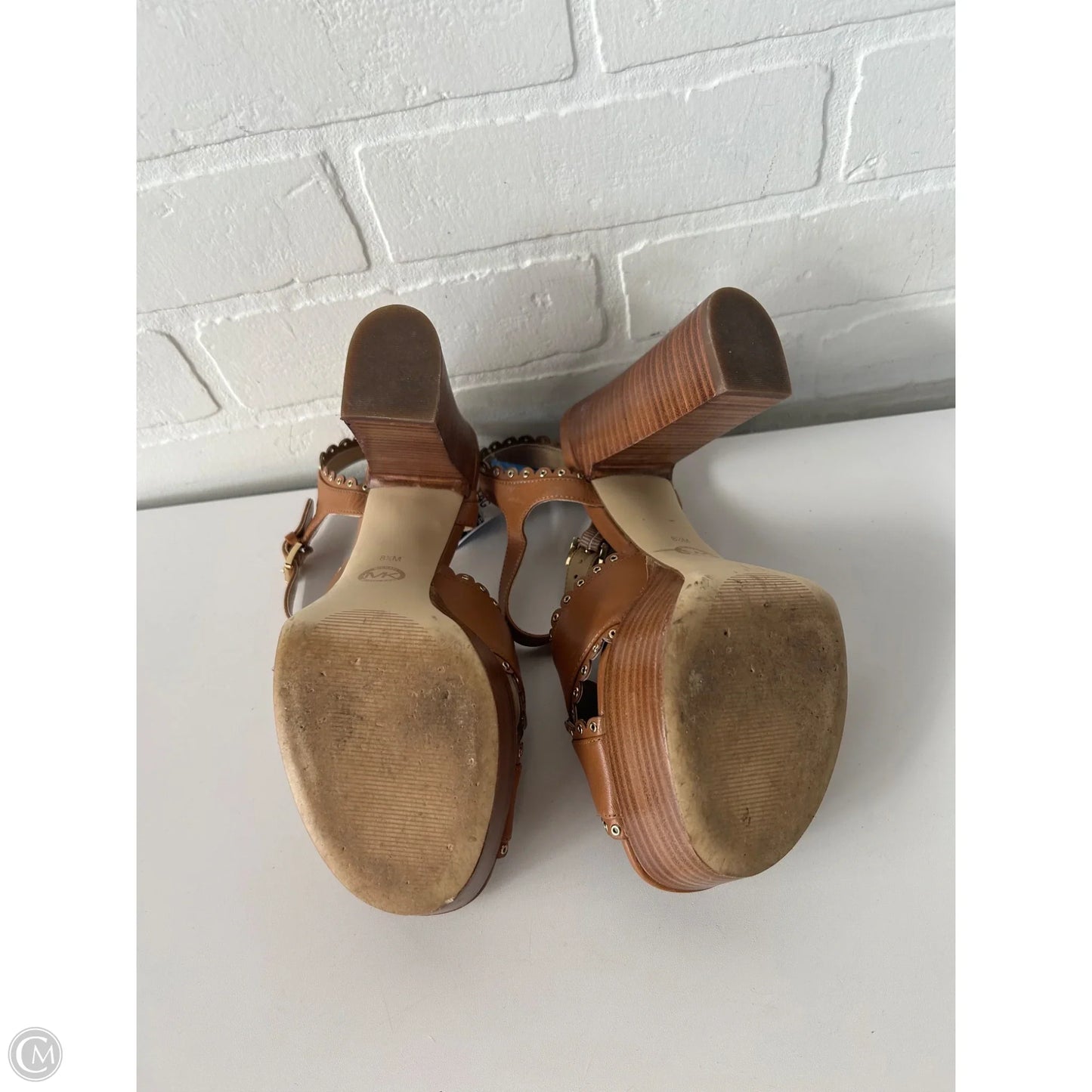 Sandals Heels Block By Michael By Michael Kors In Brown & Gold, Size: 8.5