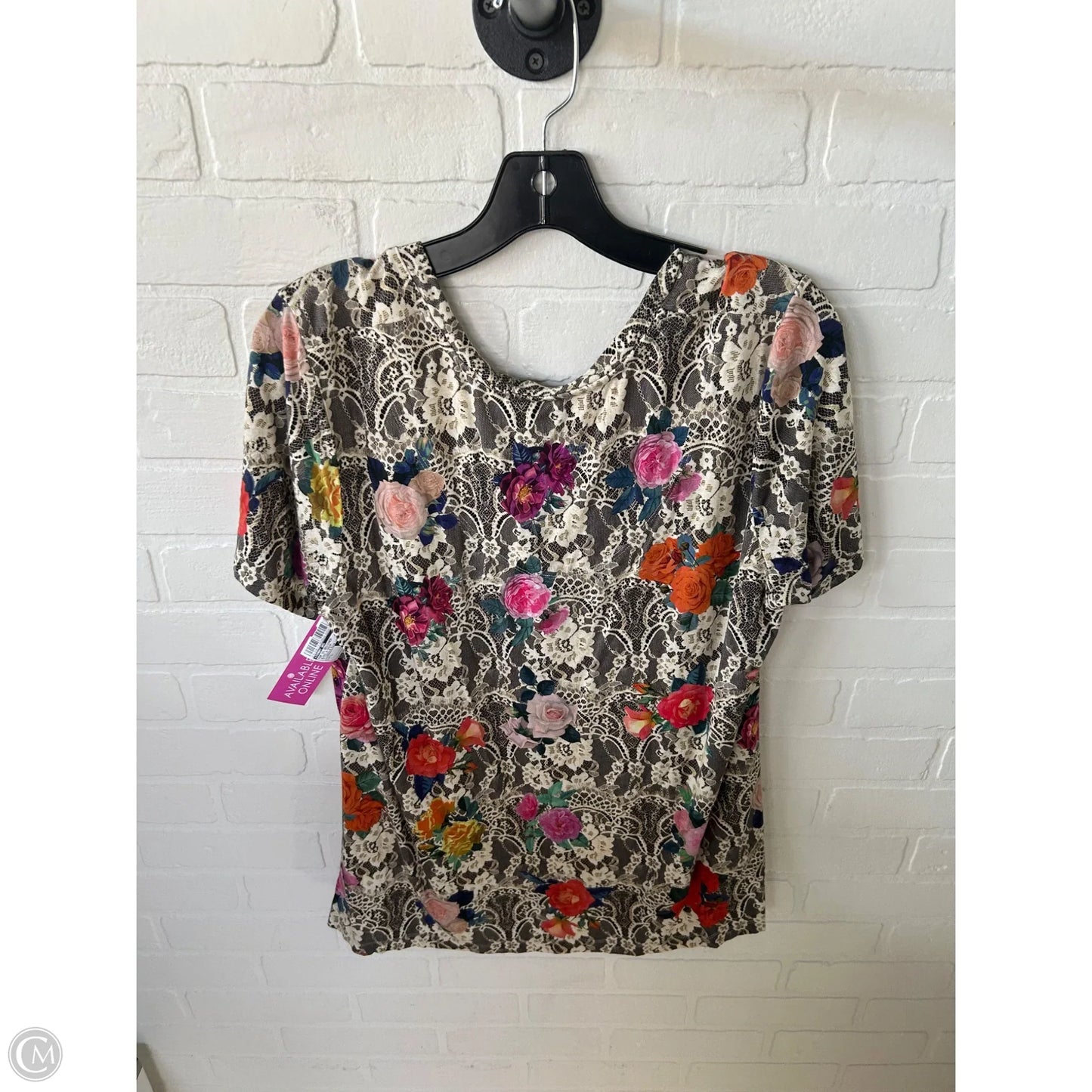Top Short Sleeve Designer By Johnny Was In Black & Cream, Size: L