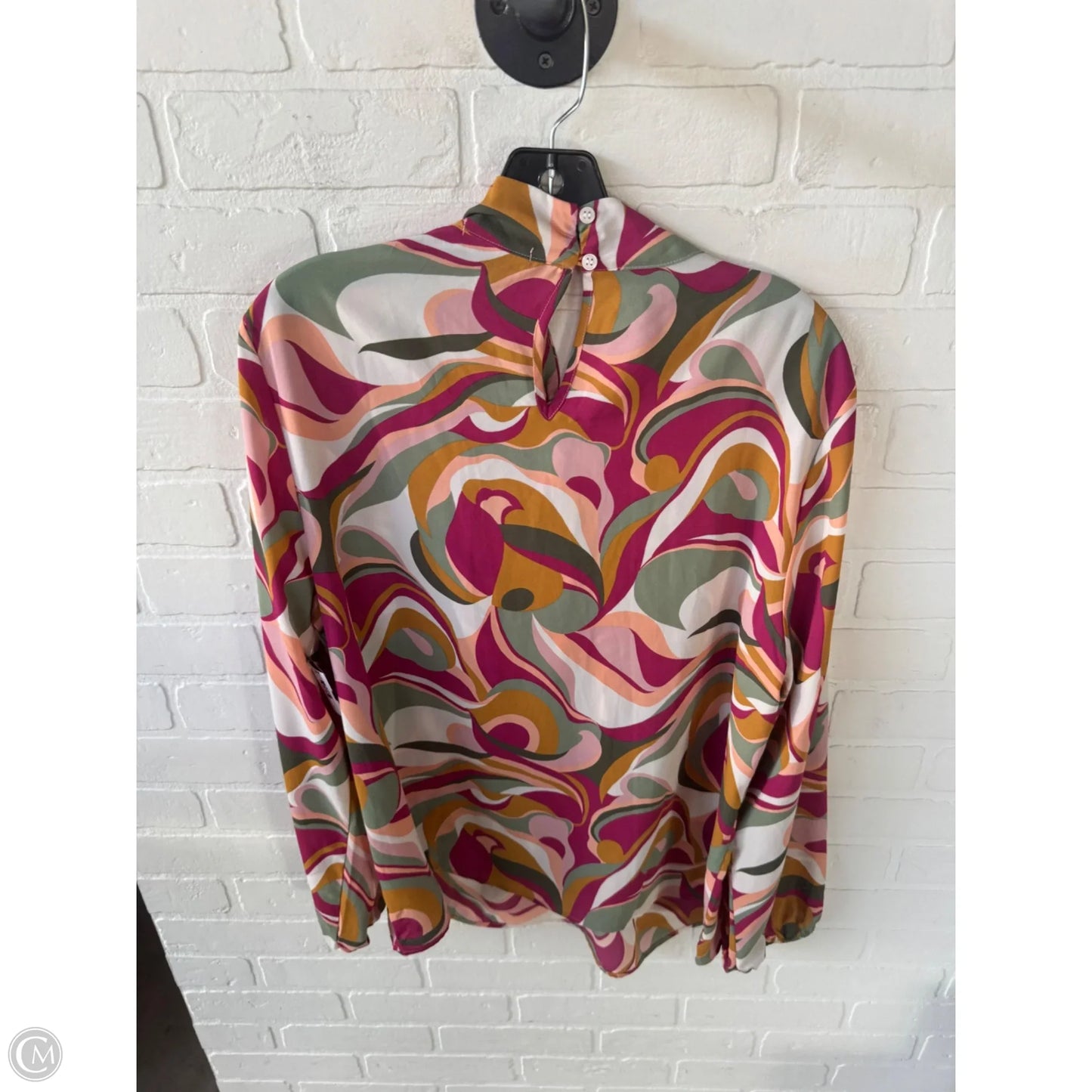 Blouse Long Sleeve By Pleione In Green & Pink, Size: Xl