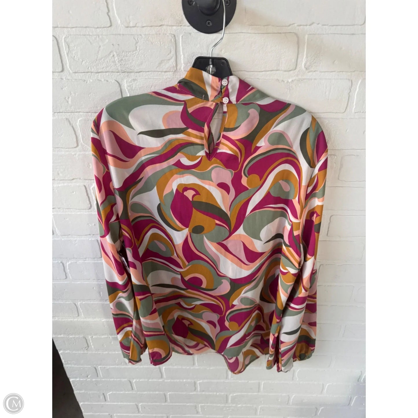 Blouse Long Sleeve By Pleione In Green & Pink, Size: Xl