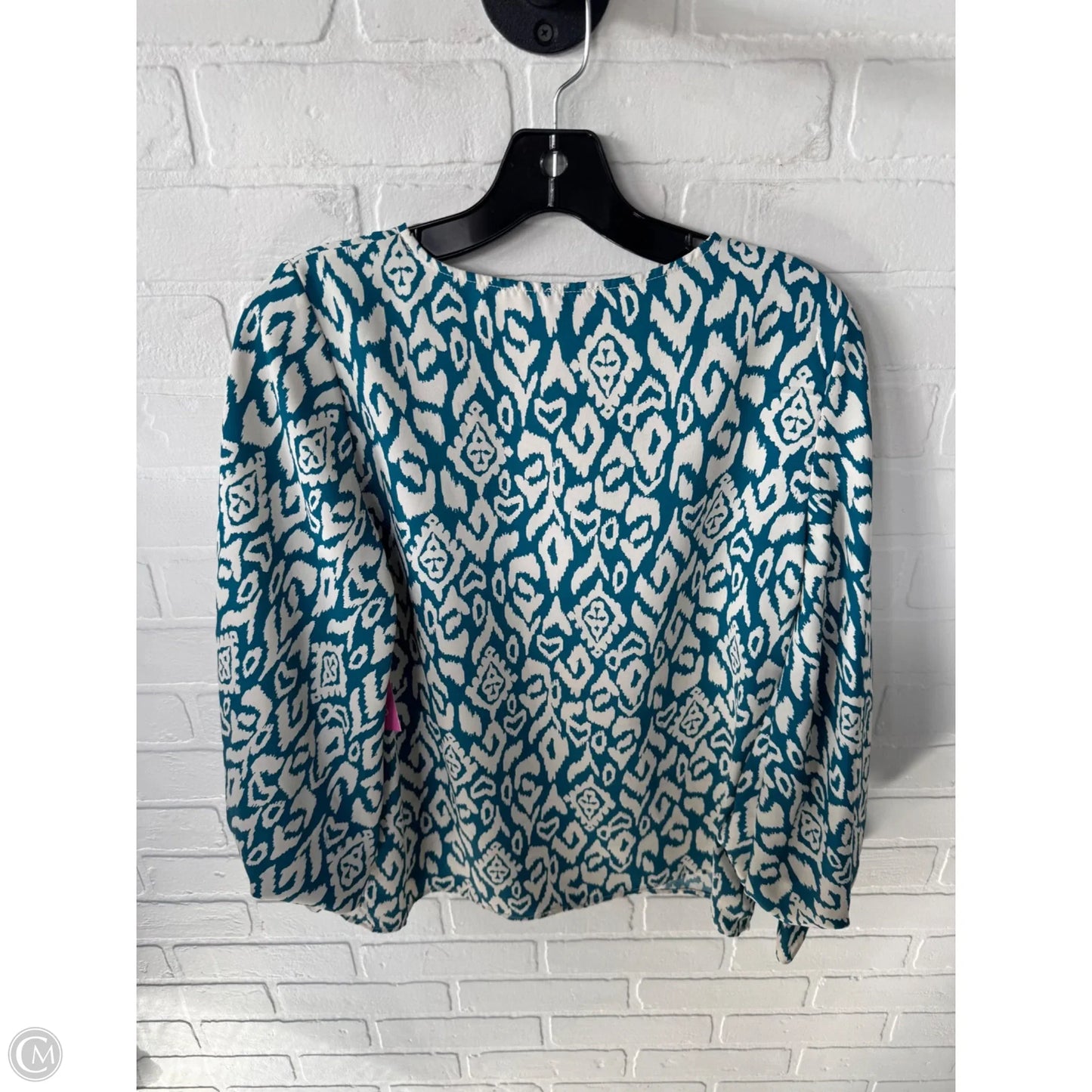 Blouse Long Sleeve By Vince Camuto In Blue & White, Size: S