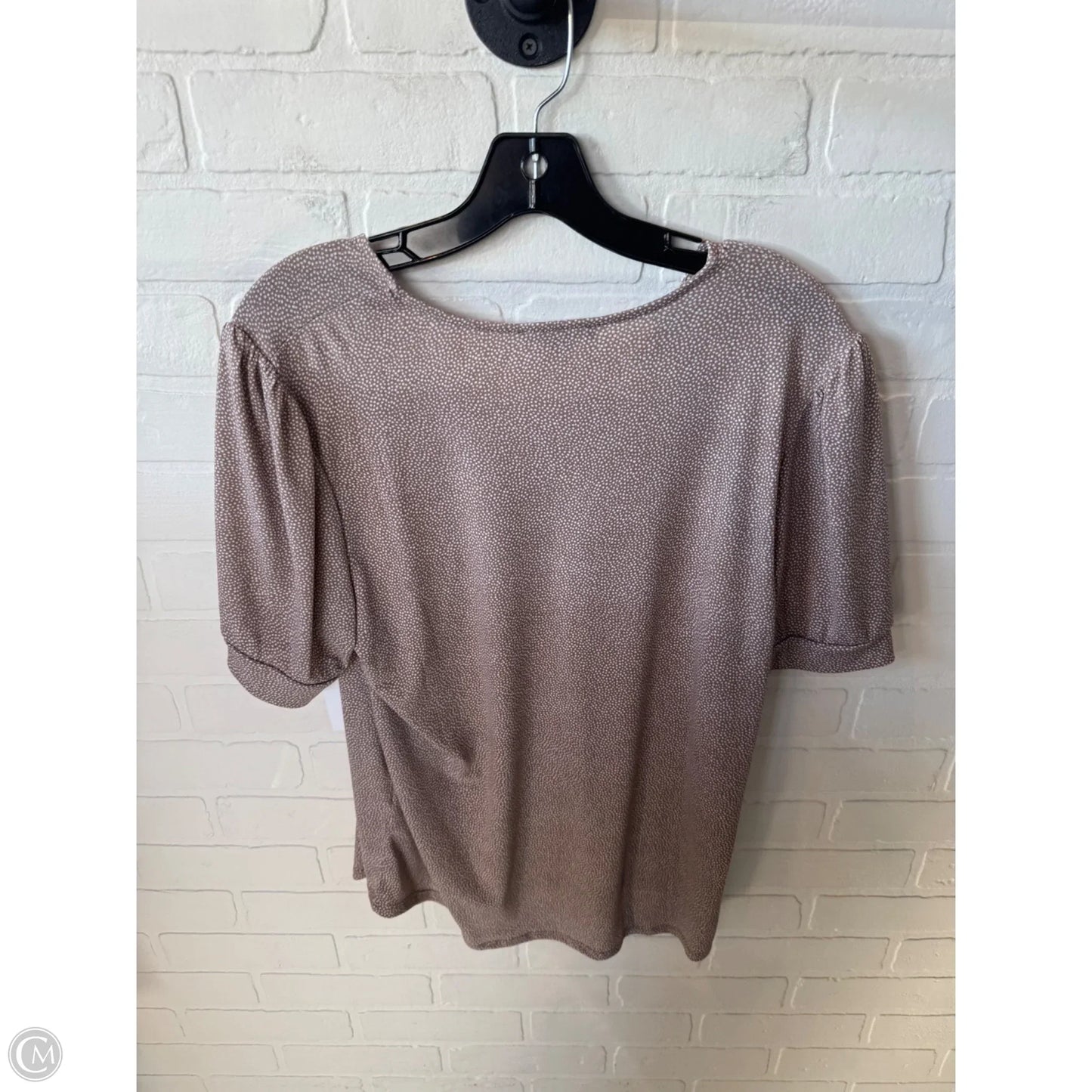Blouse Short Sleeve By Adrianna Papell In Tan & White, Size: L