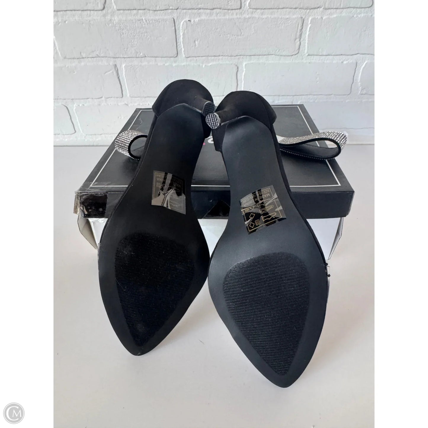 Sandals Heels Stiletto By Qupid In Black & Silver, Size: 10