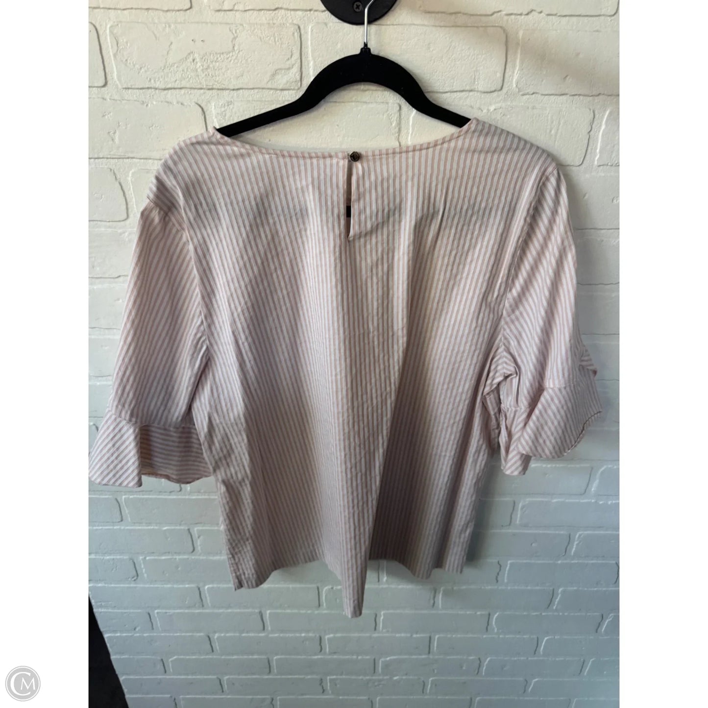 Blouse Short Sleeve By Calvin Klein In Pink & White, Size: Xl