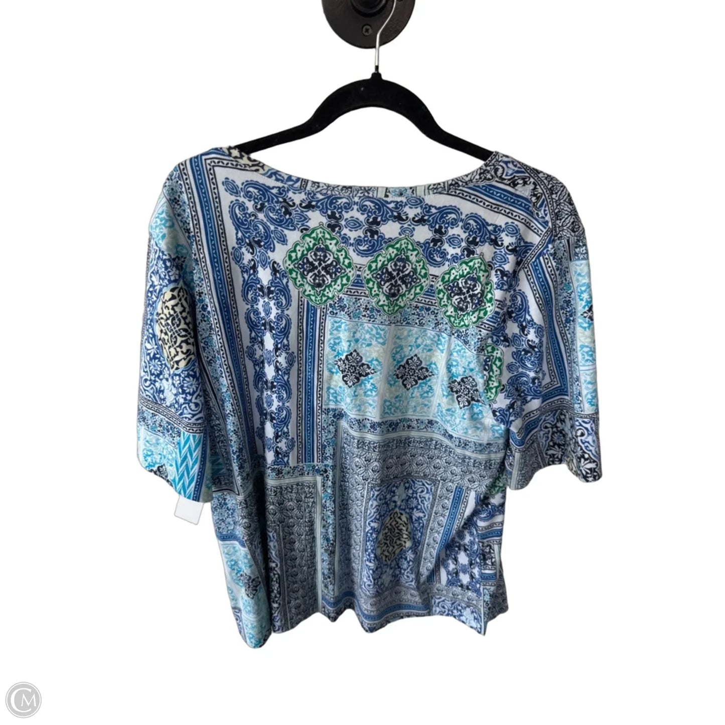 Top Short Sleeve By Chicos In Blue & White, Size: Xl