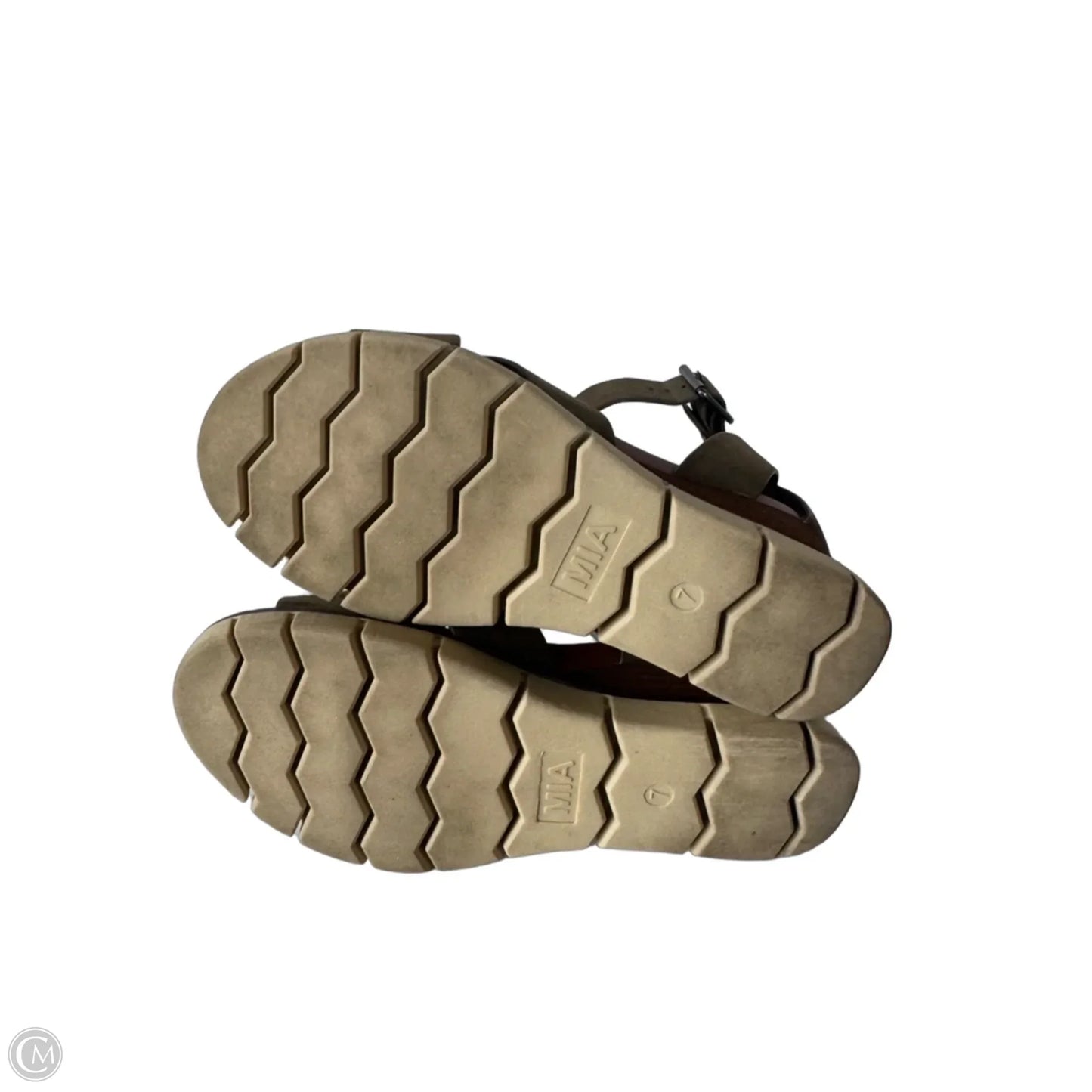 Sandals Heels Wedge By Mia In Green & Tan, Size: 7
