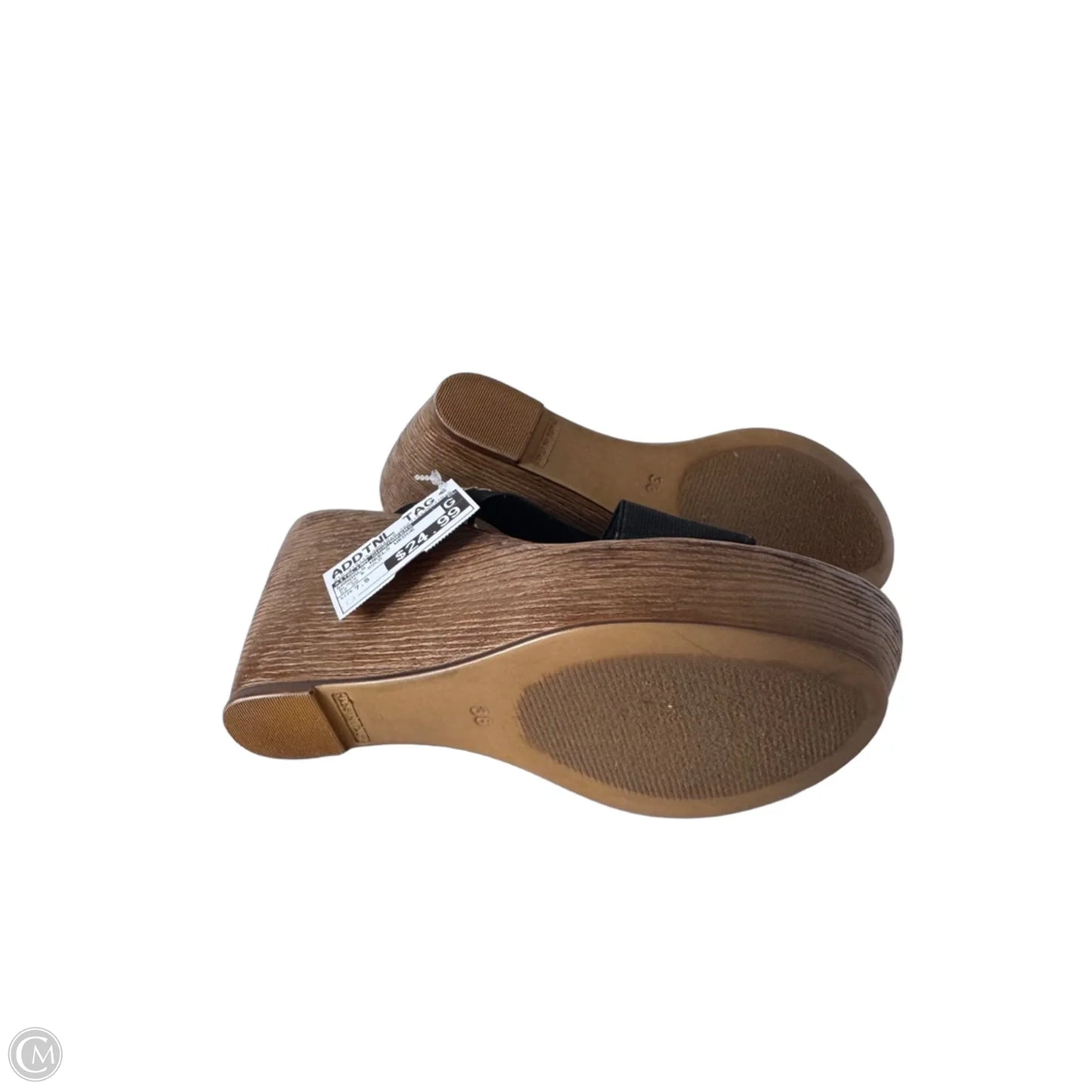 Sandals Heels Wedge By Italian Shoemakers In Black & Gold, Size: 7.5