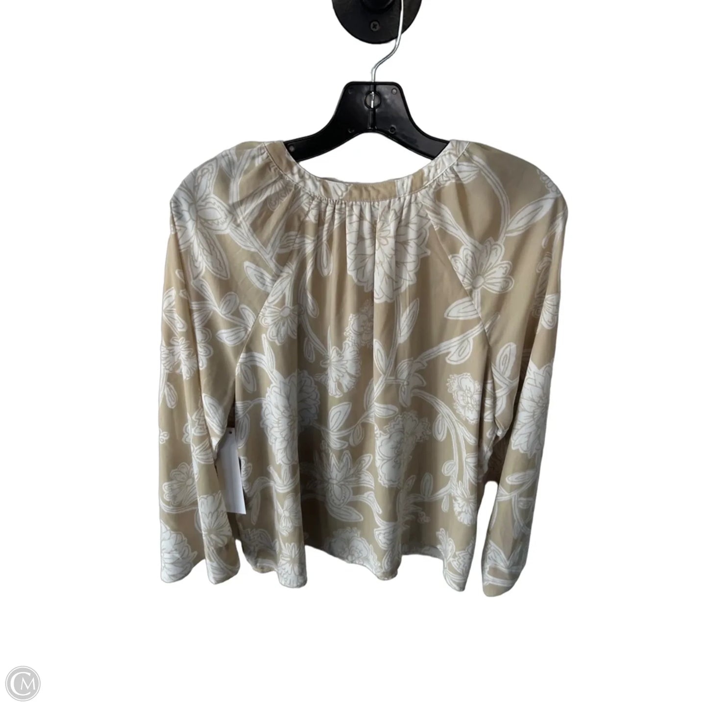 Blouse Long Sleeve By Loft In Tan & White, Size: Mp