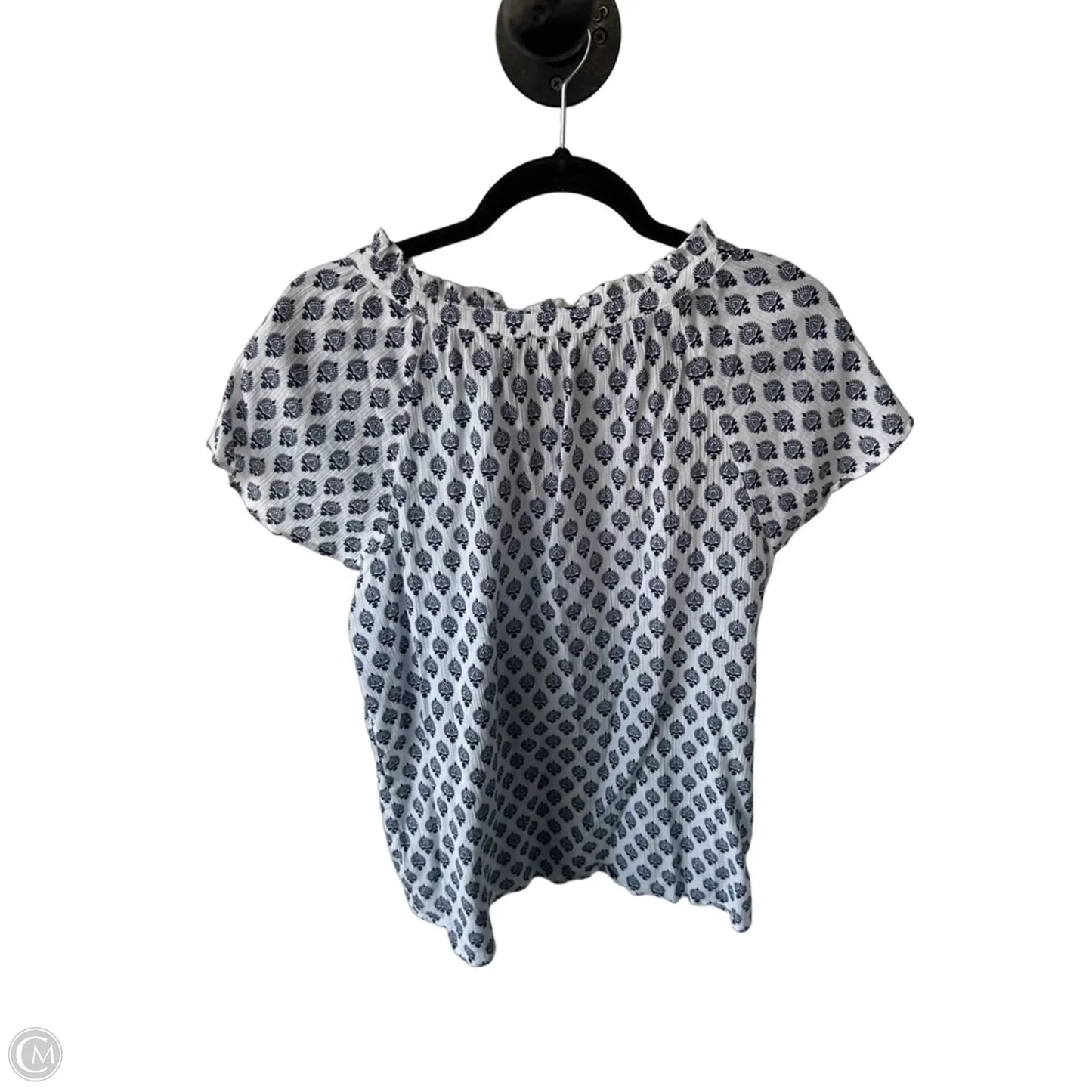 Blouse Short Sleeve By Talbots In Blue & White, Size: L