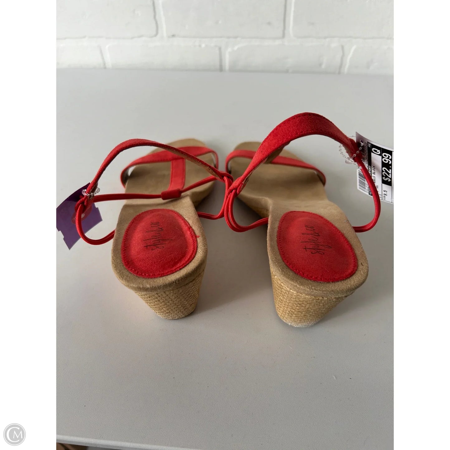 Sandals Heels Block By Style And Company In Red & Tan, Size: 9.5