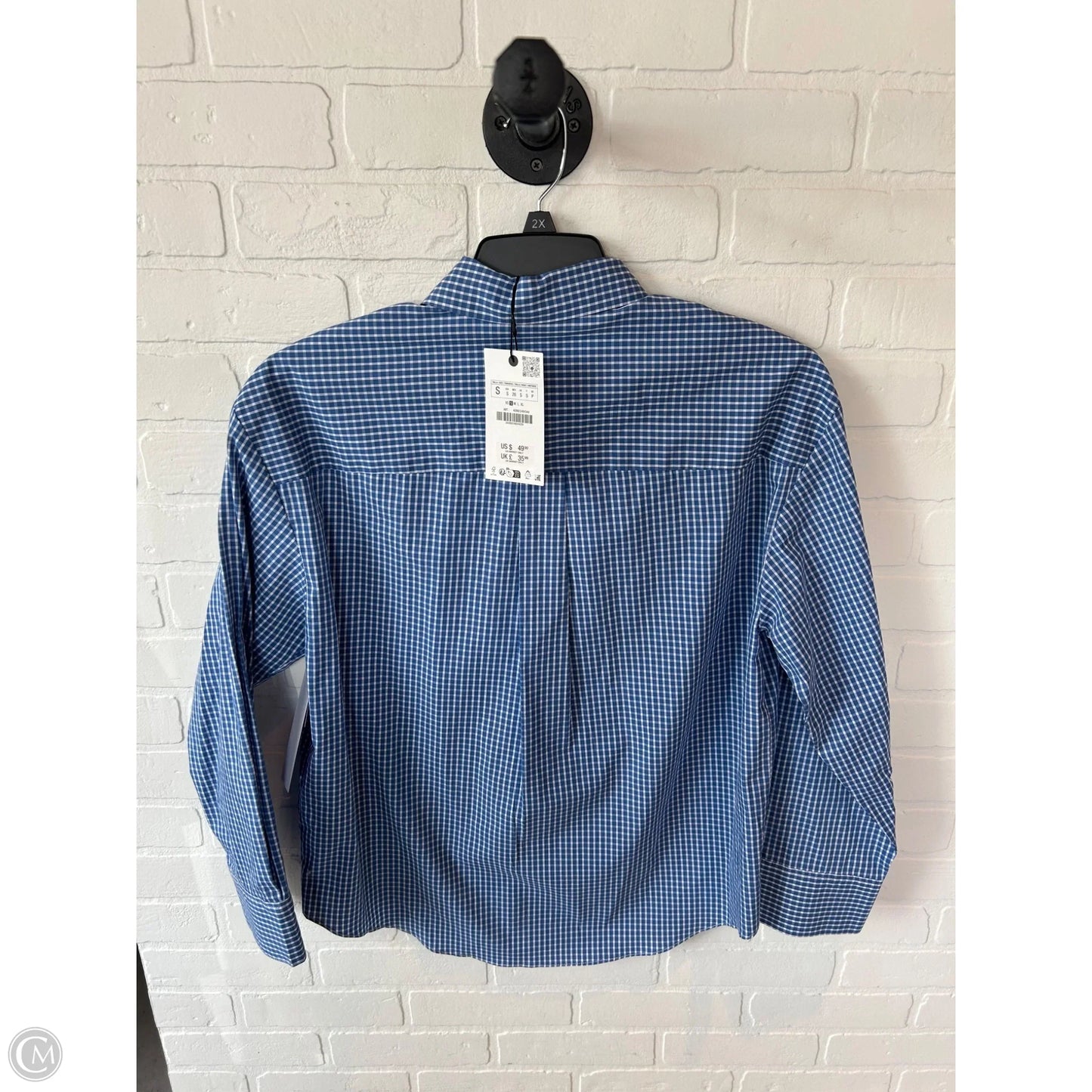 Top Long Sleeve By Zara In Blue & White, Size: S