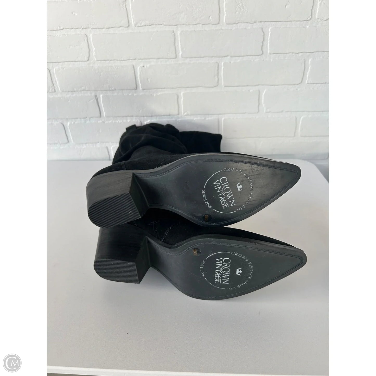 Boots Knee Heels By Crown Vintage In Black, Size: 11