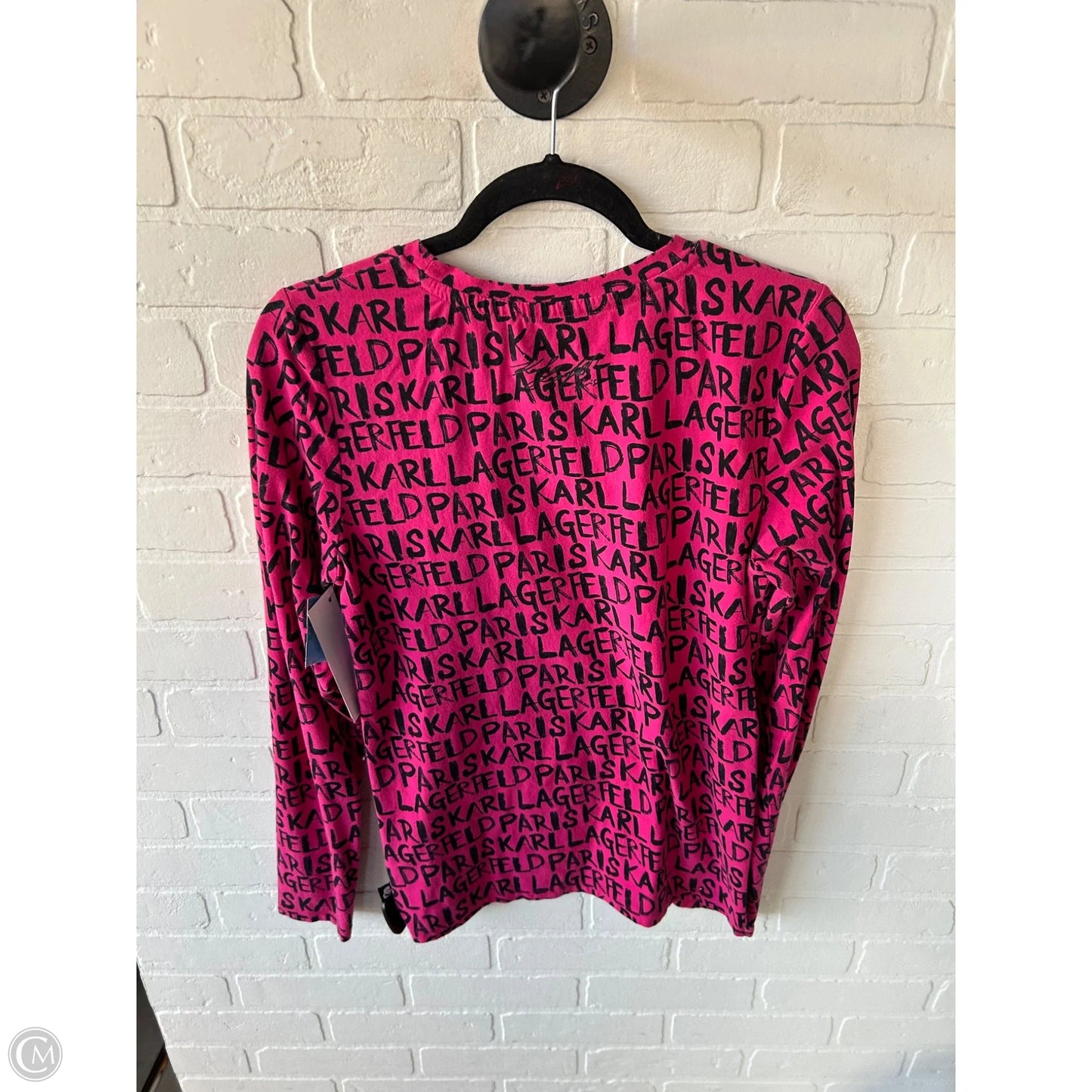 Top Long Sleeve Designer By Karl Lagerfeld In Black & Pink, Size: M