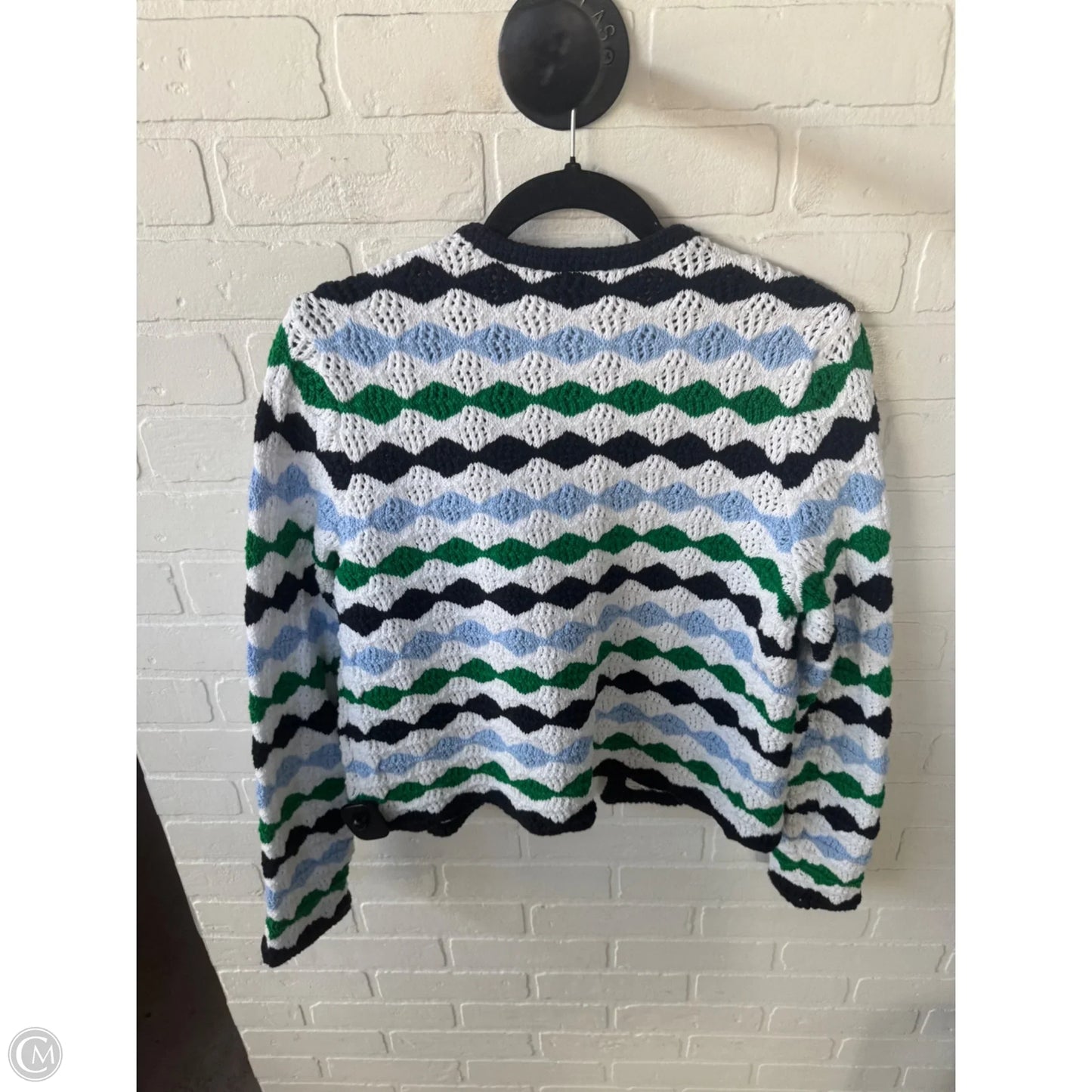 Sweater Cardigan By Ann Taylor In Blue & White, Size: M