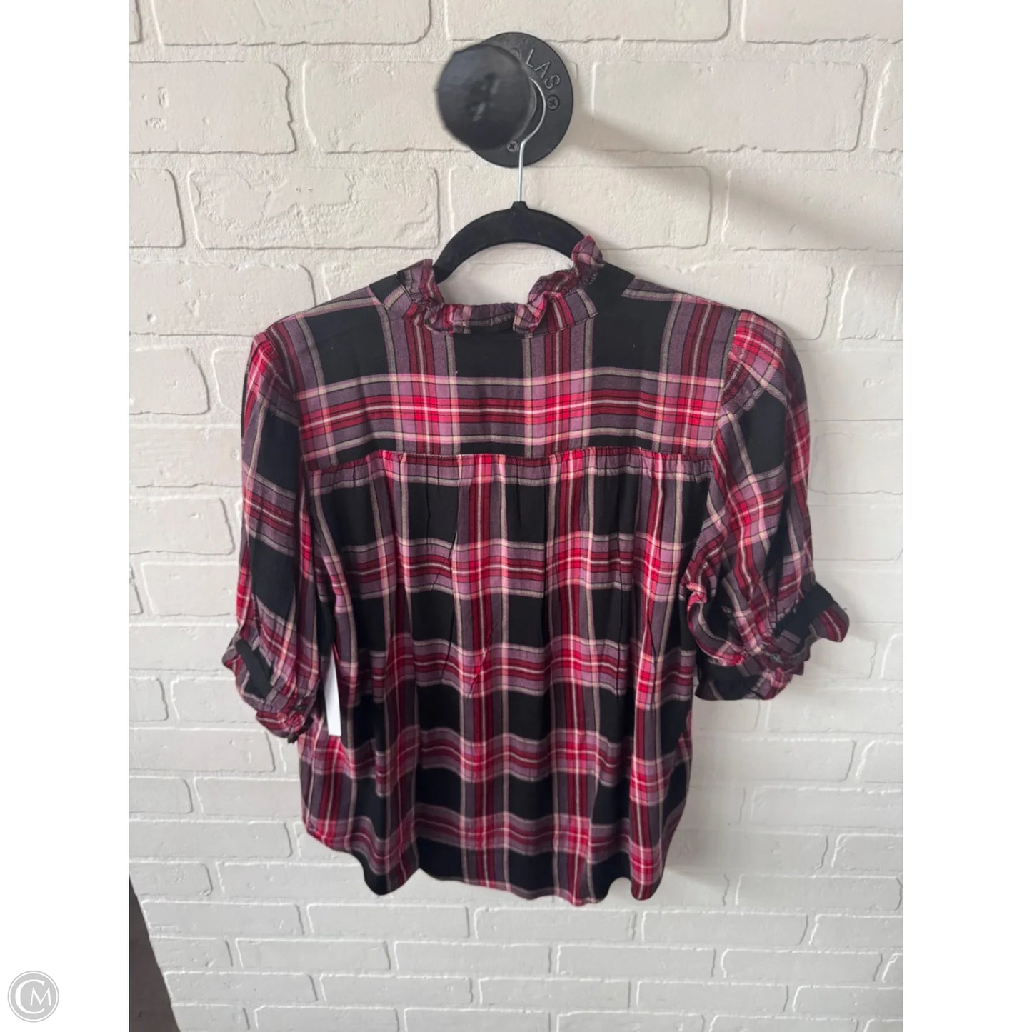 Top Short Sleeve By Ann Taylor In Black & Purple, Size: S