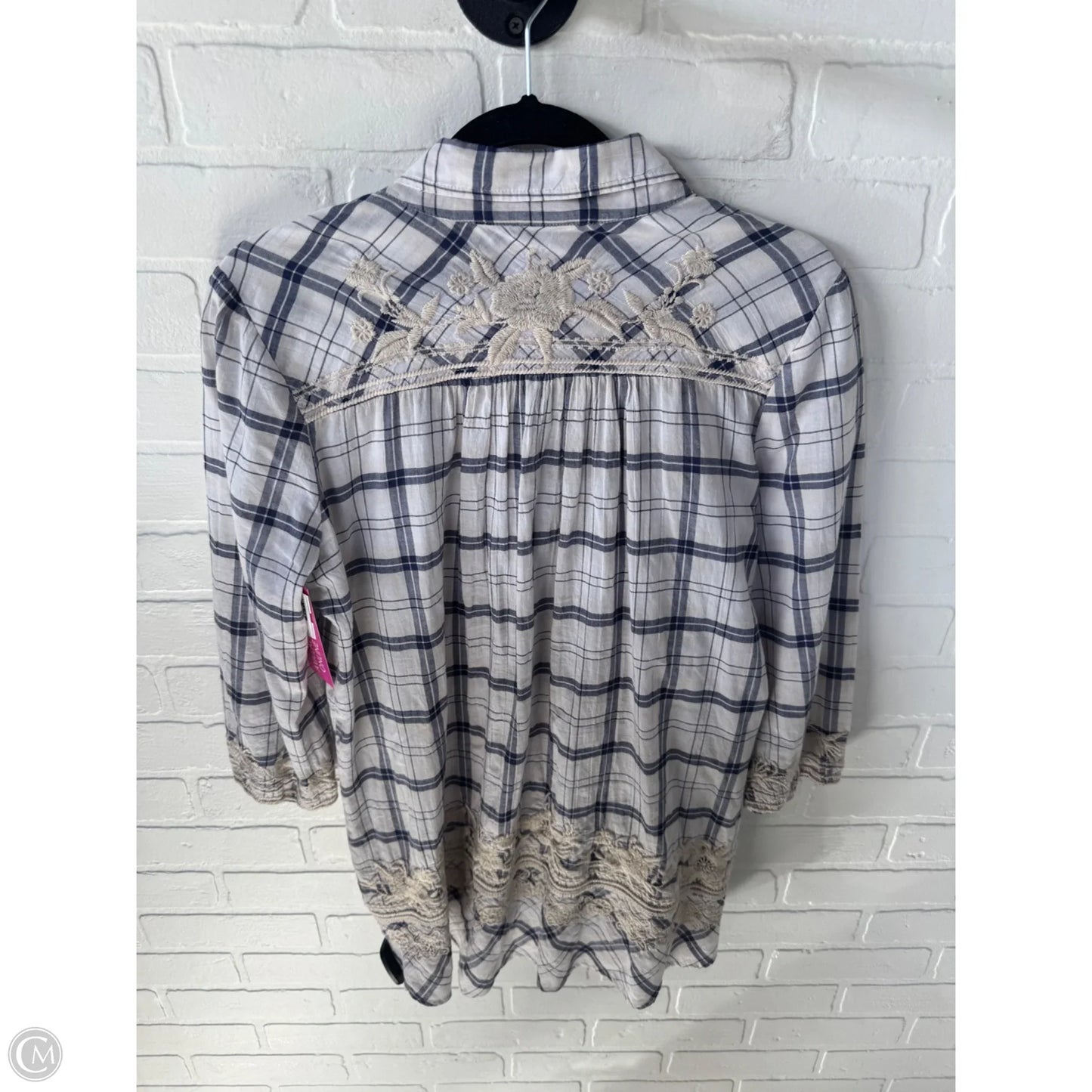 Top 3/4 Sleeve Designer By Johnny Was In Blue & Cream, Size: S