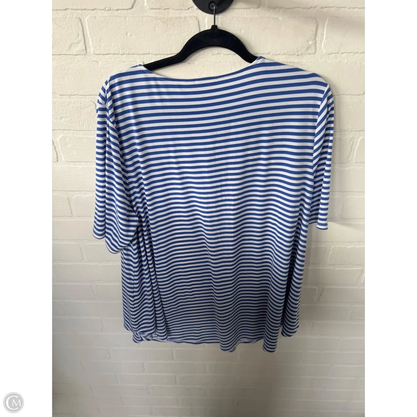 Top Short Sleeve By Chicos In Blue & White, Size: Xl