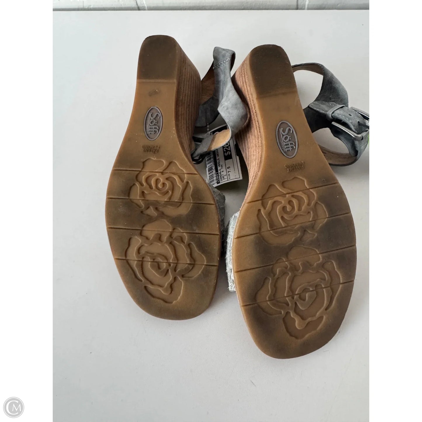Sandals Heels Wedge By Sofft In Grey & Tan, Size: 7.5